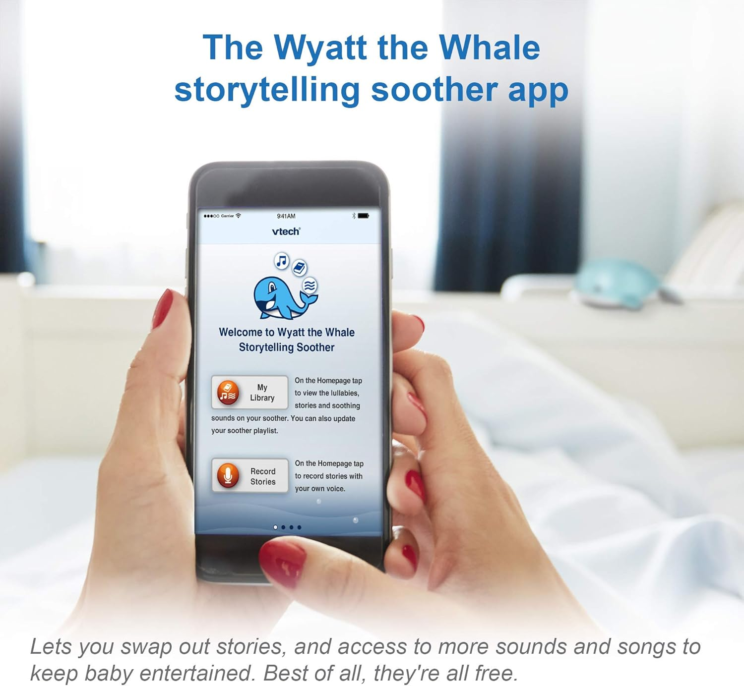 Vtech BC8312 Wyatt the Whale Storytelling Baby Sleep Soother with a White Noise Sound Machine Featuring; 10 Stories, 10 Ambient Sounds & 10 Calming Melodies with Glow-On-Ceiling Night Light image number 2