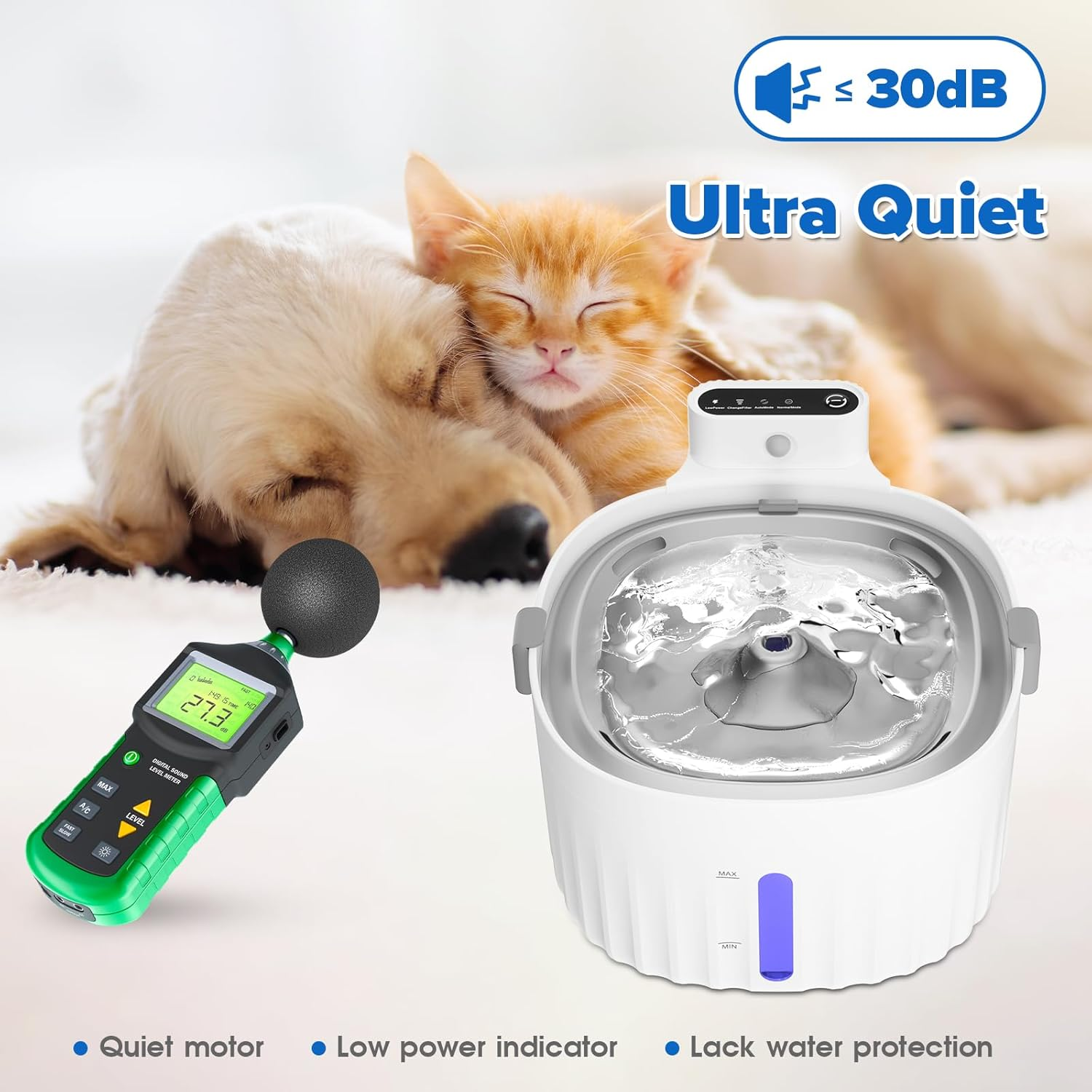 Cat Water Fountain Wireless, 2L Pet Drinking Fountain for Cats & Dogs, Sensor Auto Cat Fountain with Smart 2 Modes | Foodgrade 304 Stainless Steel Dish | 4* Filters