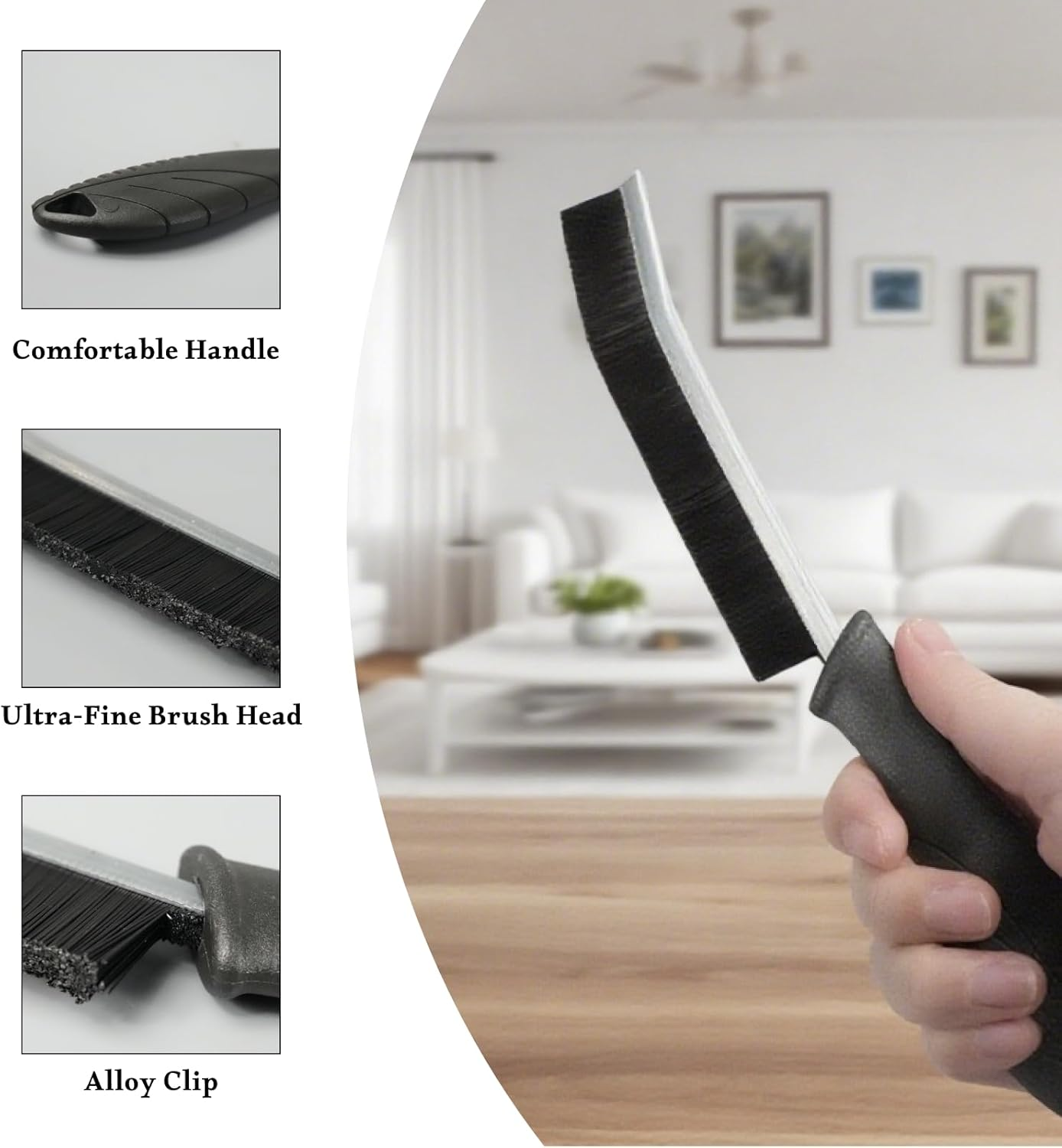 4-Pack Hard Bristle Crevice Brushes &ndash; Multi-Surface Gap Cleaning Tool Set (Black) image number 3