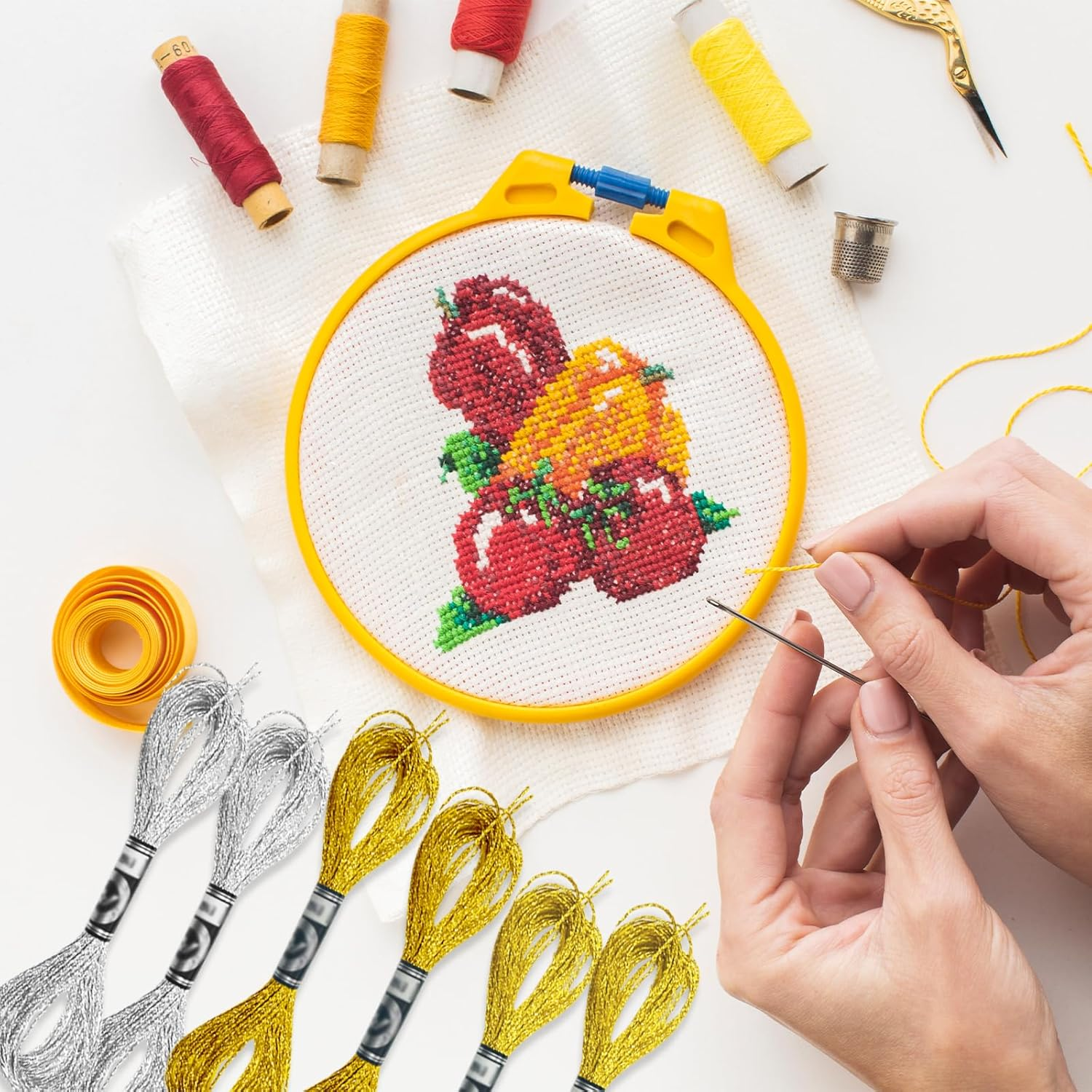 WELANE Embroidery Flosses, 6 Skeins Polyester Cross-Stitch Threads for Hand Embroidery, String Art (8M/8.74Yd) image number 5