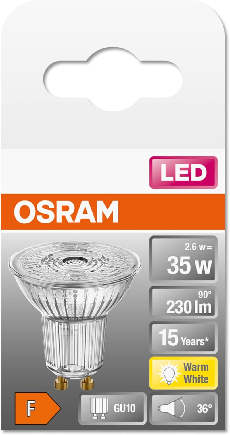 OSRAM Lamps LED Star PAR16, GU10 Socket, Not Dimmable, Warm White, Replaces a Conventional 35 Watt Bulb, 36 Degree Beam Angle, Pack of 6 image number 3