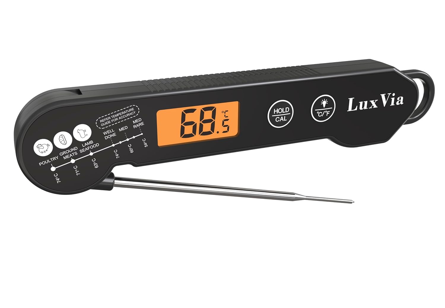 Digital Instant Read Meat Thermometer for Grilling Waterproof Kitchen Food Thermometer with Calibration & Backlight Smoker Oil Fry Candy Thermometer BBQ Grill &plusmn;1 &deg;C Accuracy 2-3S Quick Read (Orange)