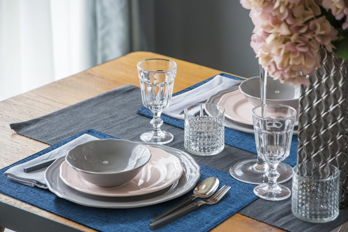 Homing Navy Blue Cotton Linen Blend Placemats for Dining Table Set of 6 &ndash; Washable Farmhouse Kitchen Mats for Indoors & Outdoors, Easy to Clean, 13 X 19 Inch