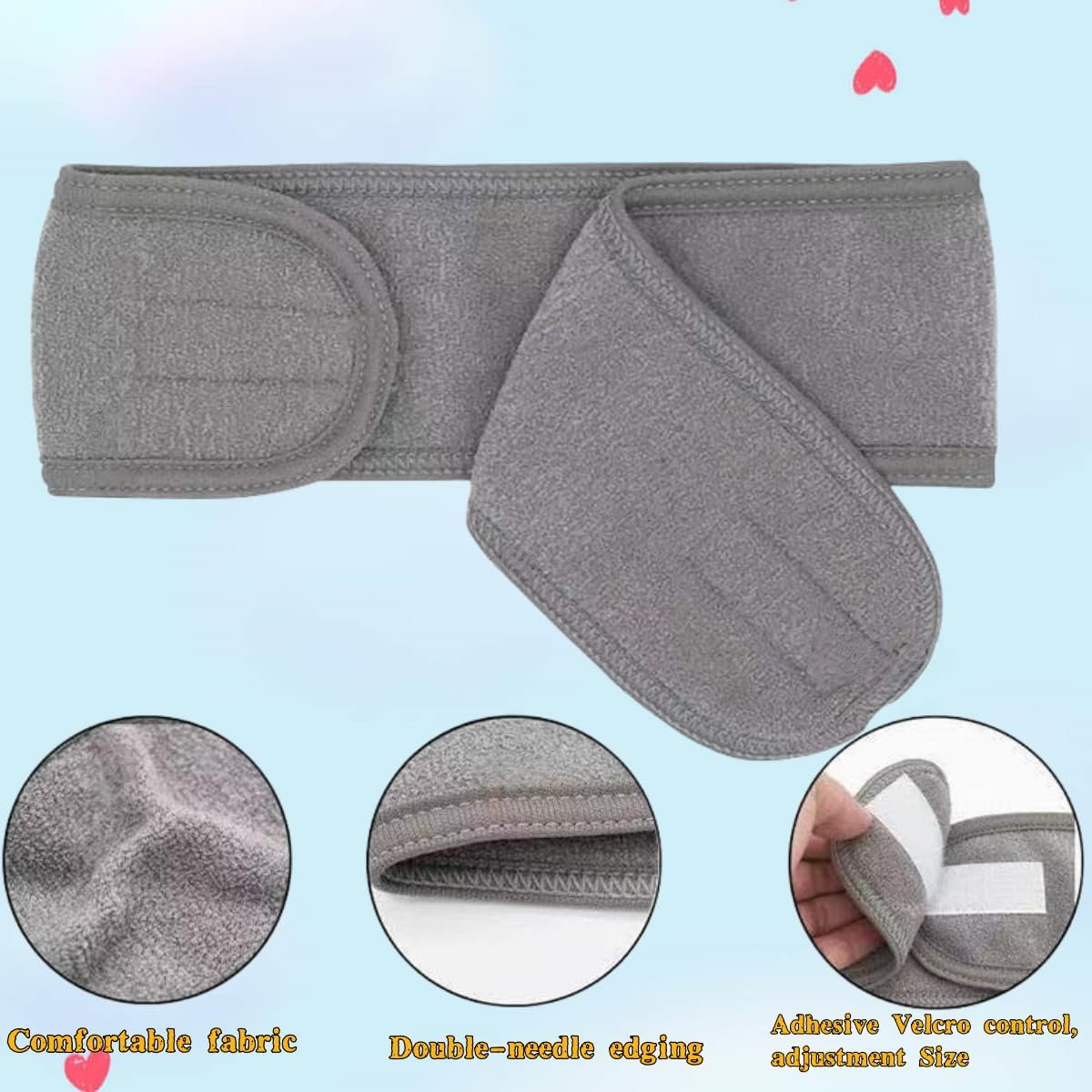 Grey Adjustable Women'S Spa Facial Headband, Skin Care Headband, Makeup Headband, Suitable for Washing Face, Makeup, Bathing, Yoga and Fitness 3 Pieces image number 2