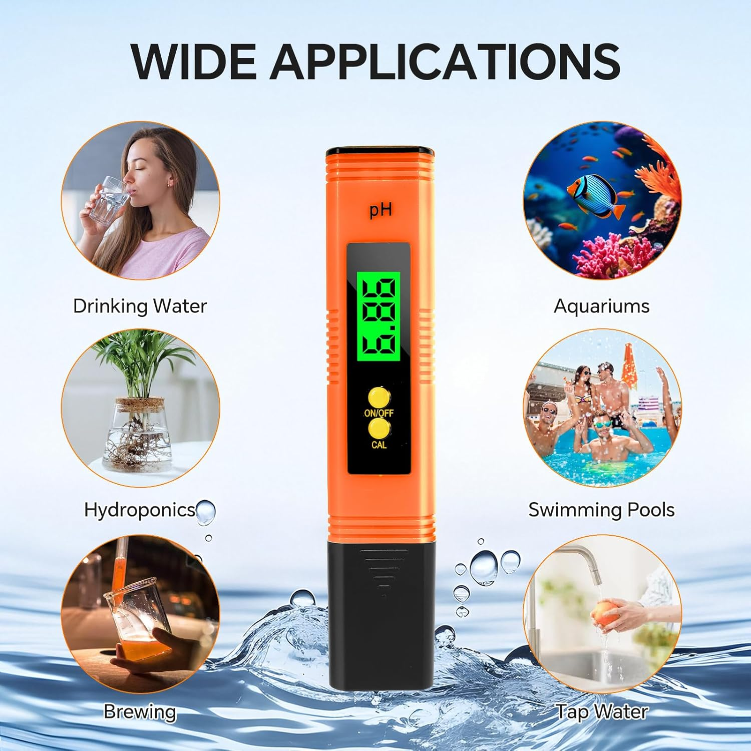 Digital Ph Meter, 0.01Ph High Accuracy Pen Type Ph Tester for Household Drinking with UL Certification and 3 Ph Calibration Powders (Orange) image number 6