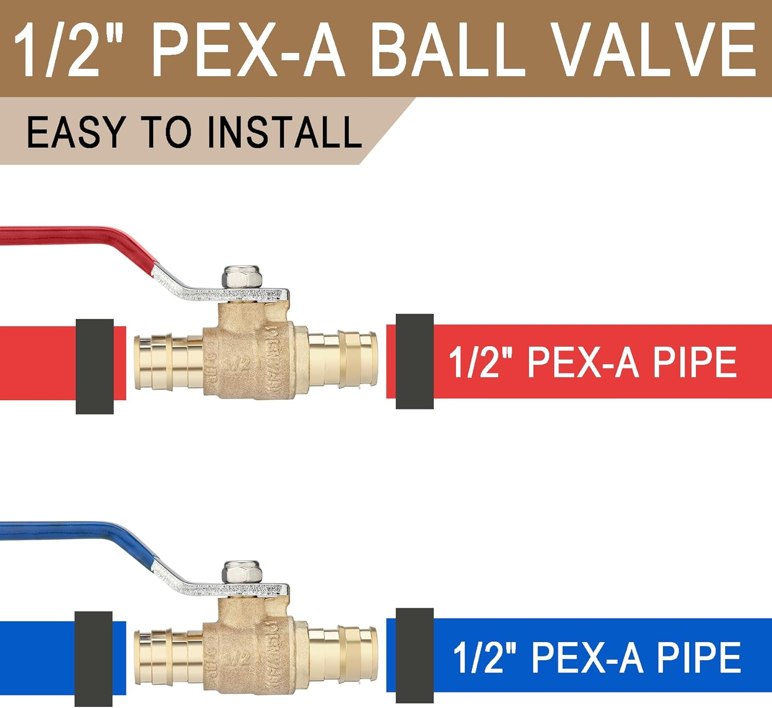 [4 Pieces] Lingmfg 1/2" PEX-A Expansion Ball Valve Shut off Valve LING-BV1-1/2F1960-4