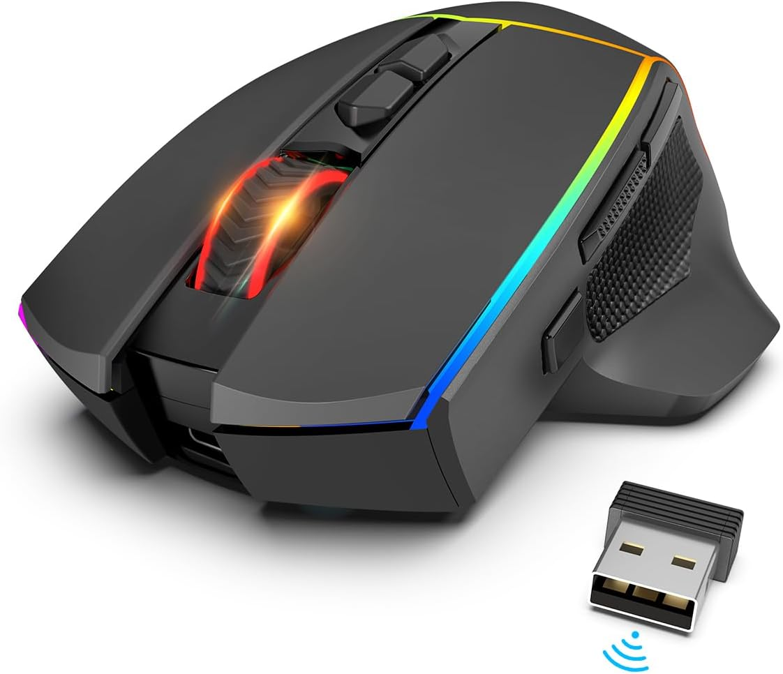 Redragon Wireless Gaming Mouse, Tri-Mode 2.4G/Usb-C/Bluetooth Ergonomic Mouse Gaming, 8000 DPI, RGB Backlit Programmable Wireless Mouse, Rechargeable, 250 Hrs for Laptop PC Mac, M814 image number 1