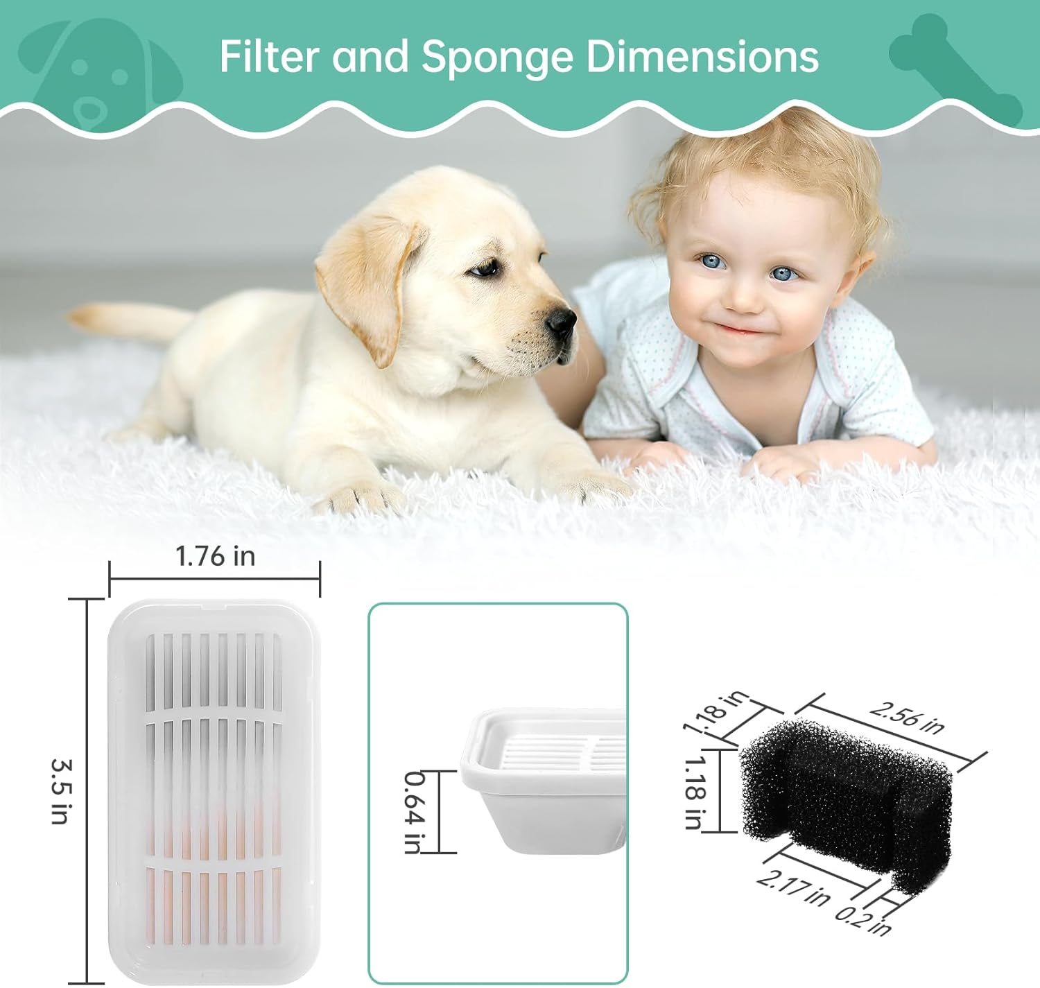 BFLICROY 12 Pack Replacement Filters for 169Oz/5L Dog Fountain, Multiple Filtration Dog Water Fountain Filter, Pet Fountain Filter, Cat Water Fountain Filter Replacement image number 3