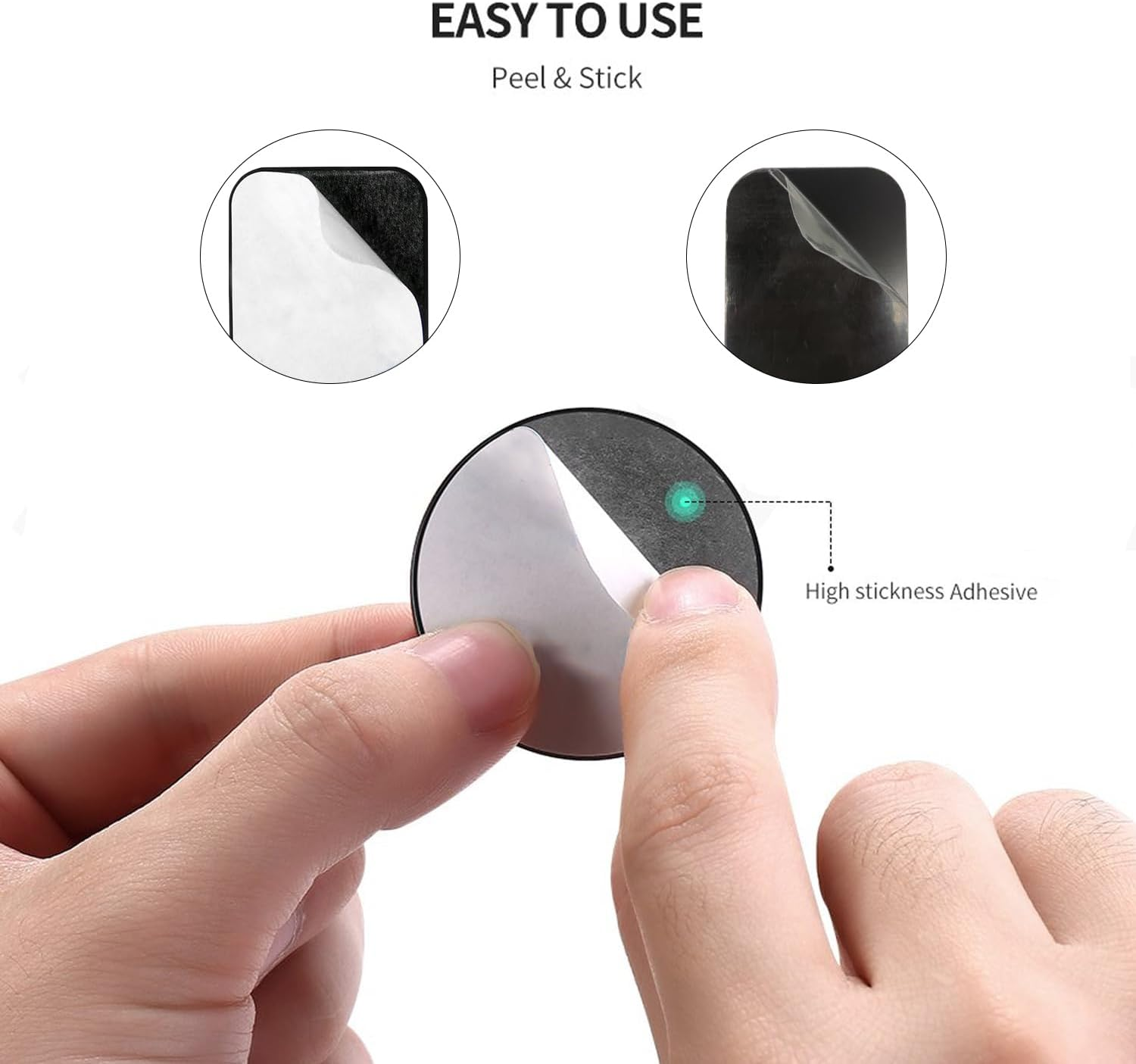 Pau1Hami1Ton Adhesive Thin Metal Plates(Compatible with Magnetic Mounts),4 Piece Metal Plates for Phone Case,(2 Rectangle and 2 Round) S-07N(Black+Silver) - 10Black image number 4