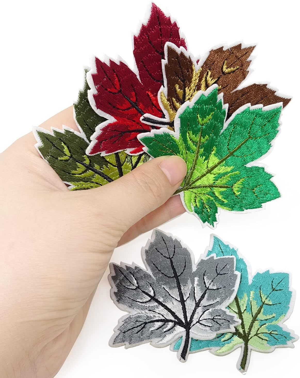 9PCS Colorful Maple Leaves Embroidery Patches Iron on Patches Sew on Applique Patch Autumn Fall Leaf Appliques for Clothes Jackets Jeans Dress Hat Arts Crafts