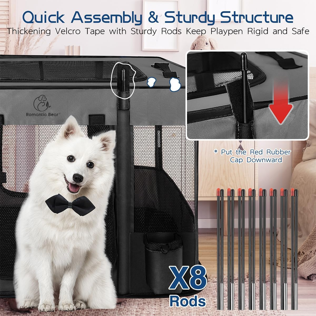 Dog Playpen,Pet Playpen, Foldable Dog Cat Playpens,Portable Exercise Kennel Tent, Water-Resistant Removable Shade Cover, Indoor Outdoor Travel Camping Use for Small Animals + Free Carrying Case image number 2