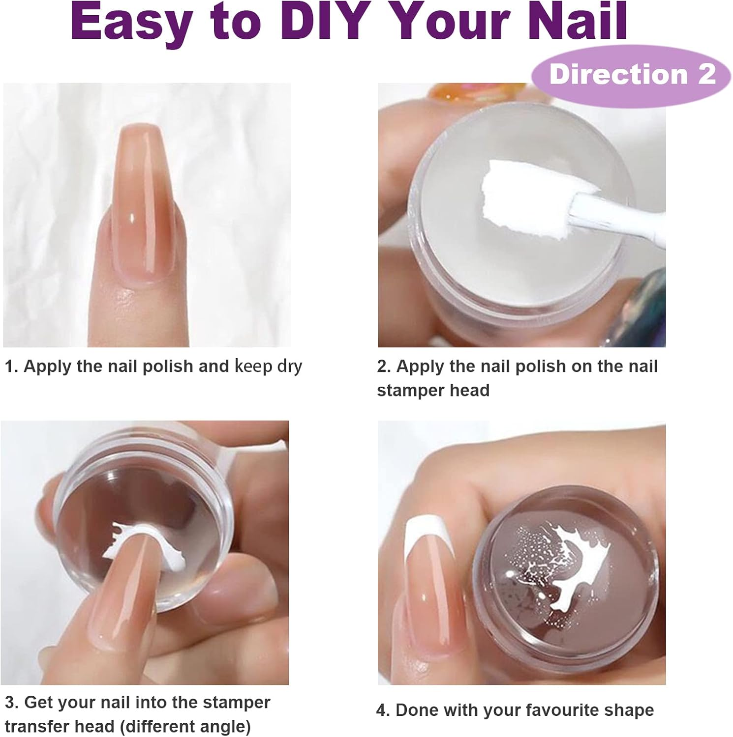 Nail Stamper Nail Art Brushes - French Tip Nail Stamp Clear Nail Art Stamper Jelly with Scraper, 3Pcs Nail Pen Brushes, Soft Silicone Stamper Printer DIY French Tip Nail Stamping (3Pcs) image number 3