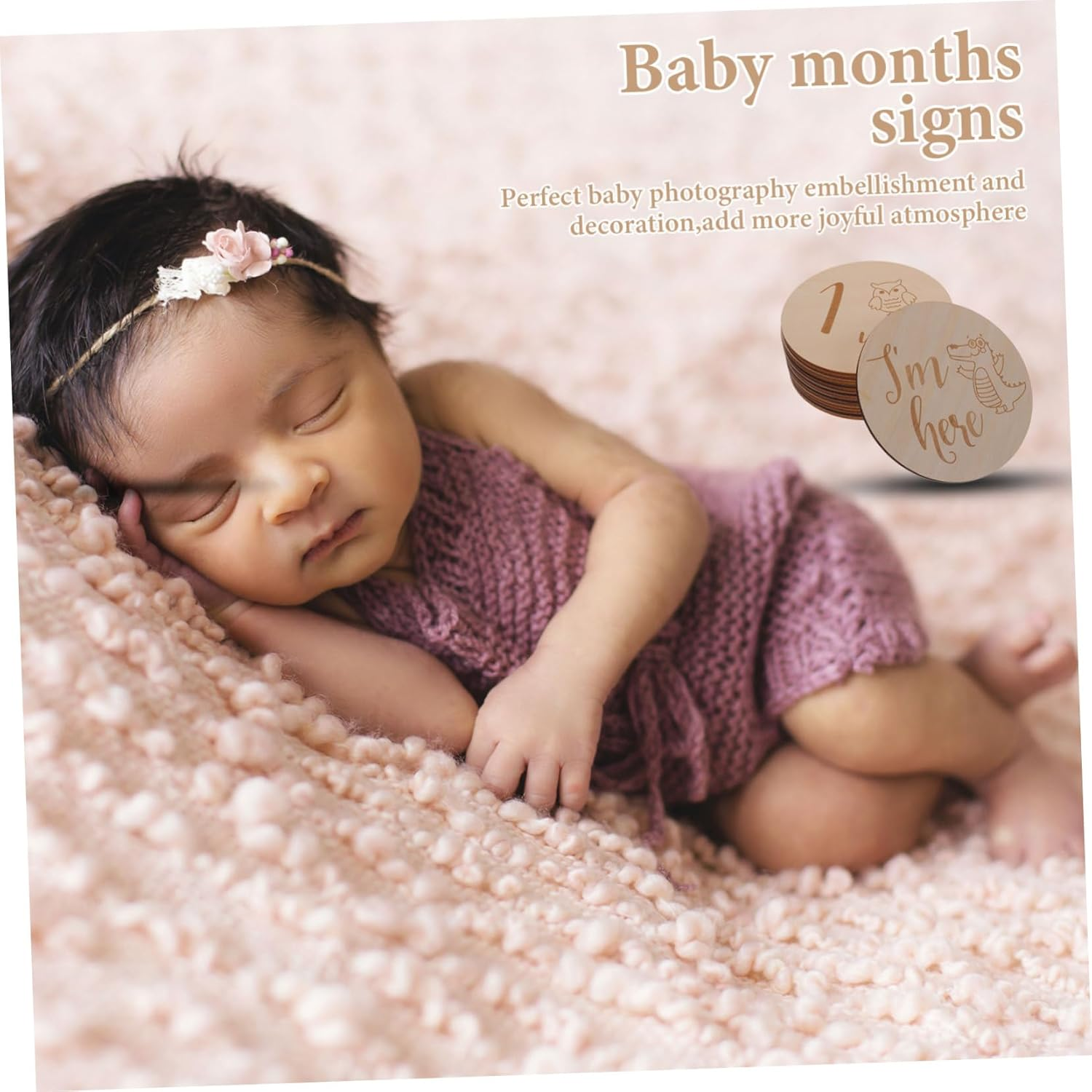 Hohopeti Monthly Milestone Wooden Sign Milestone Cards Birth Announcement for Newborn Photography Decor image number 1