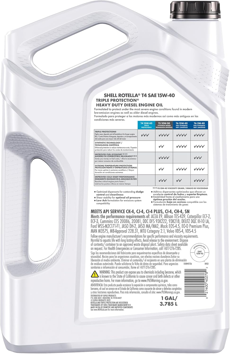 Shell Rotella T4 Triple Protection Conventional 15W-40 Diesel Engine Oil (1-Gallon, Case of 3) image number 4
