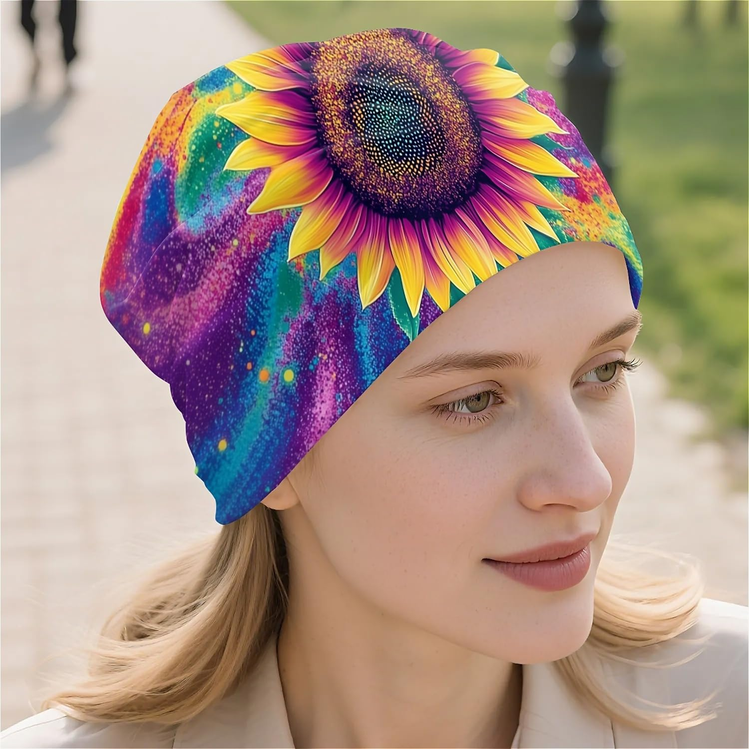 Abstract Neon Purple Women'S Slouchy Beanie Hat Cute Turban Hats Cancer Headwear Caps Baggy Skull Sleep Scarf - Blue Gradient Leopard image number 3