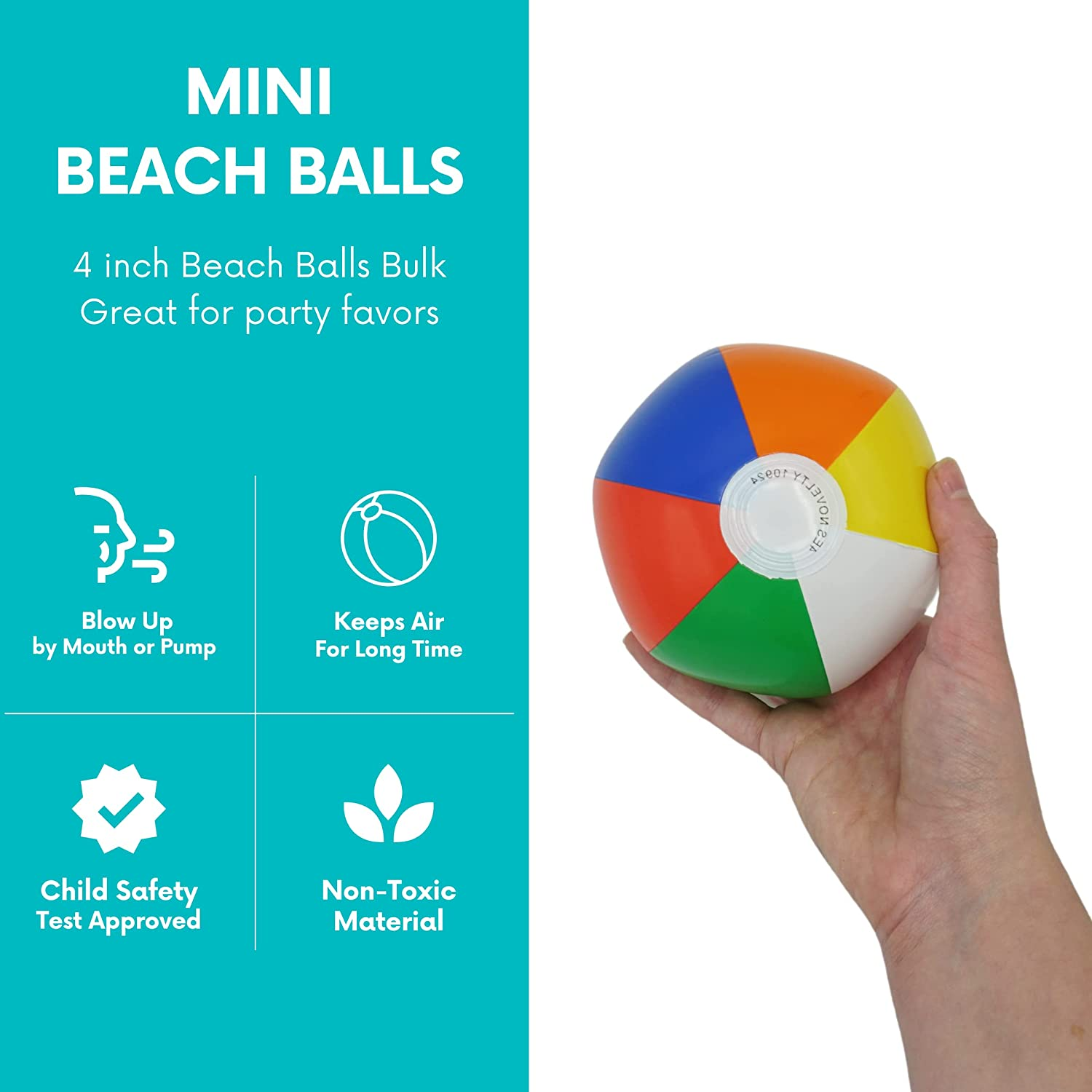 4E'S Novelty Mini Beach Balls Bulk Packs (28,50, or 100) Summer Party Favors for Kids, Inflatable Pool Toys, Hawaiian Party Decorations or Pool Party Goodie Bag Fillers