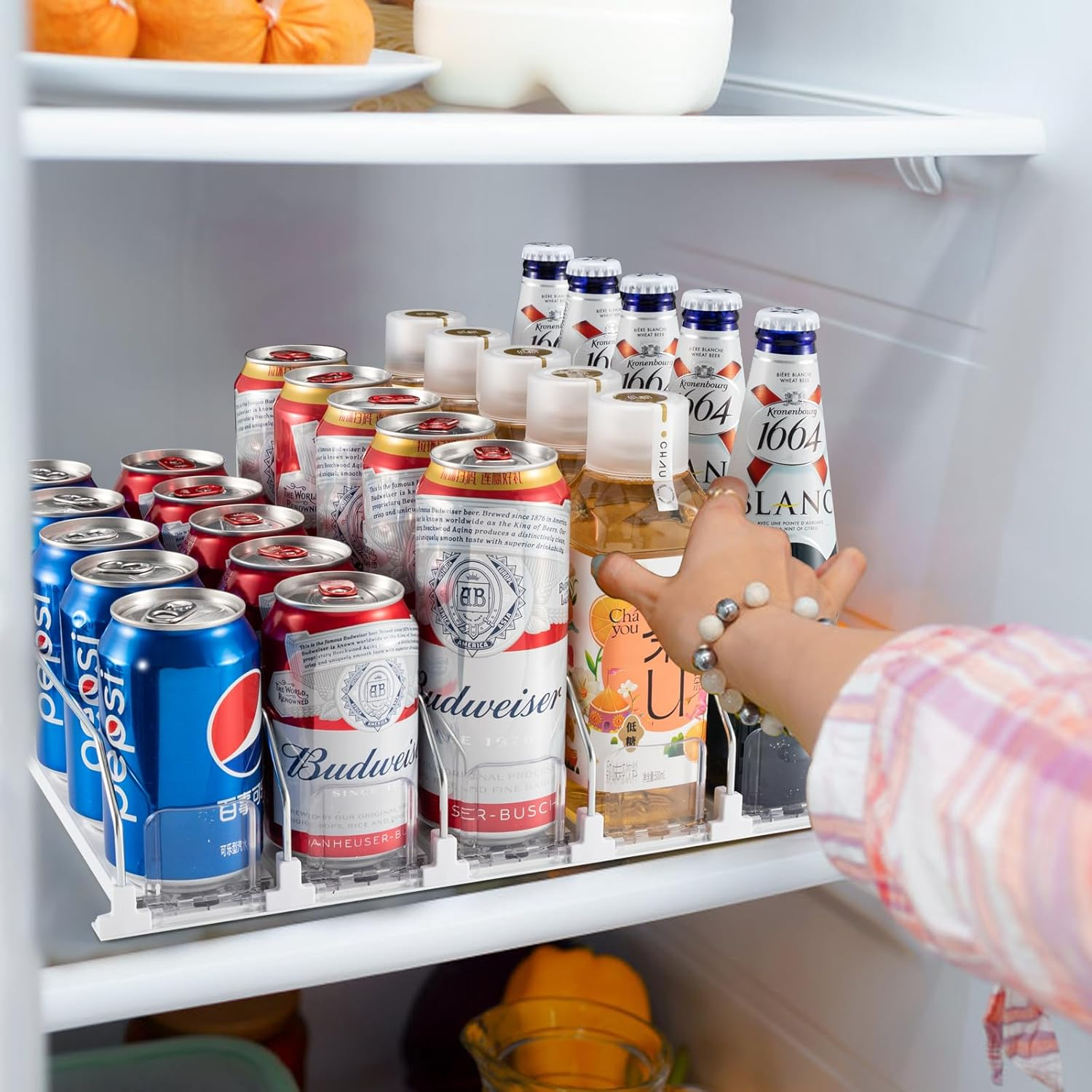 Can Dispenser for Refrigerator - Automatic Pusher Glide, Fridge Bottle Rack Drink Organizer, Self-Pushing Width Adjustable Beverage Storage Holds up to 20-25 Cans (L) image number 6
