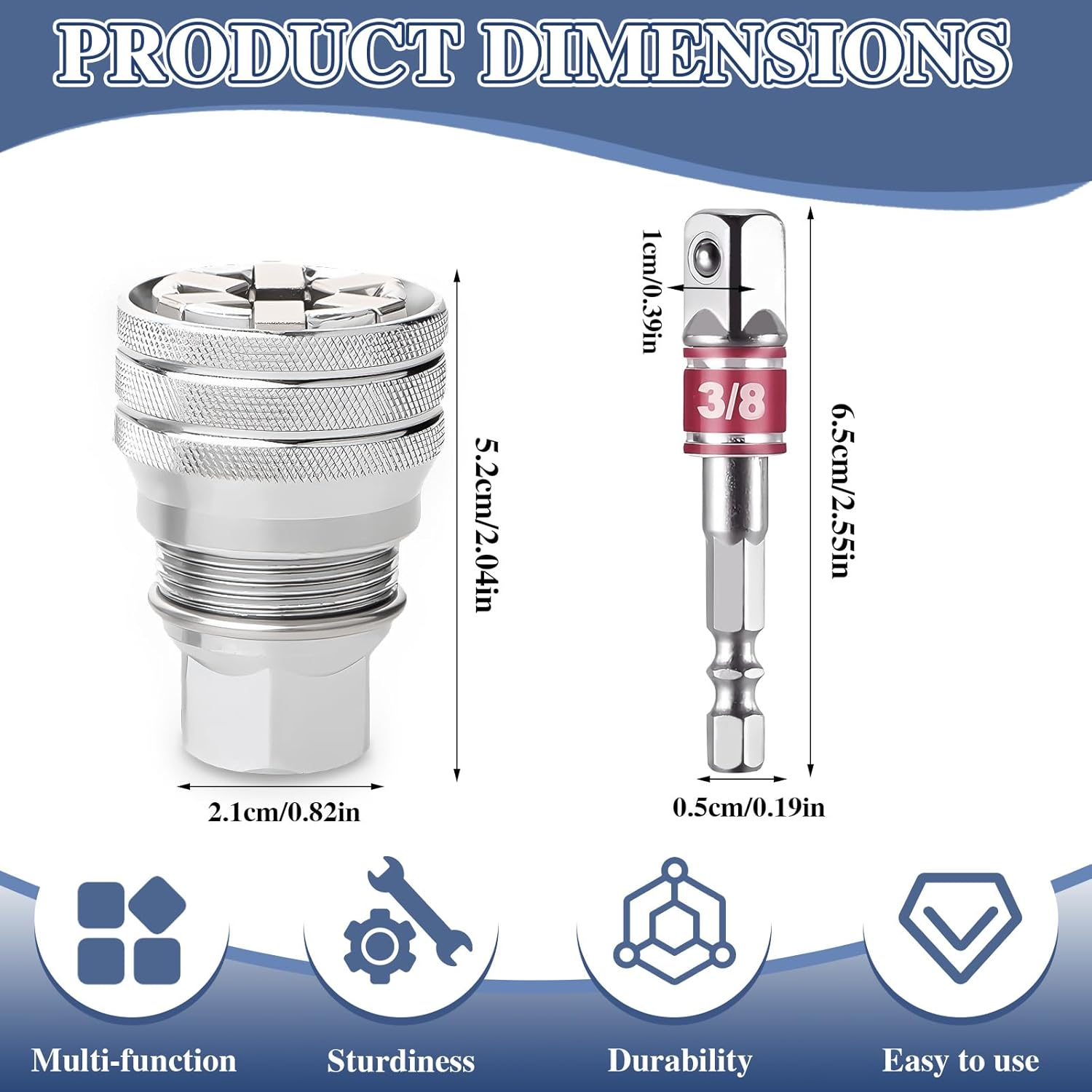 Betinyar Adjustable Universal Socket Wrench, Suitable for 10-19Mm Hex Head Nuts and Bolts Driver Tool for 3/8" Power Drill and Ratchet Wrenches image number 1