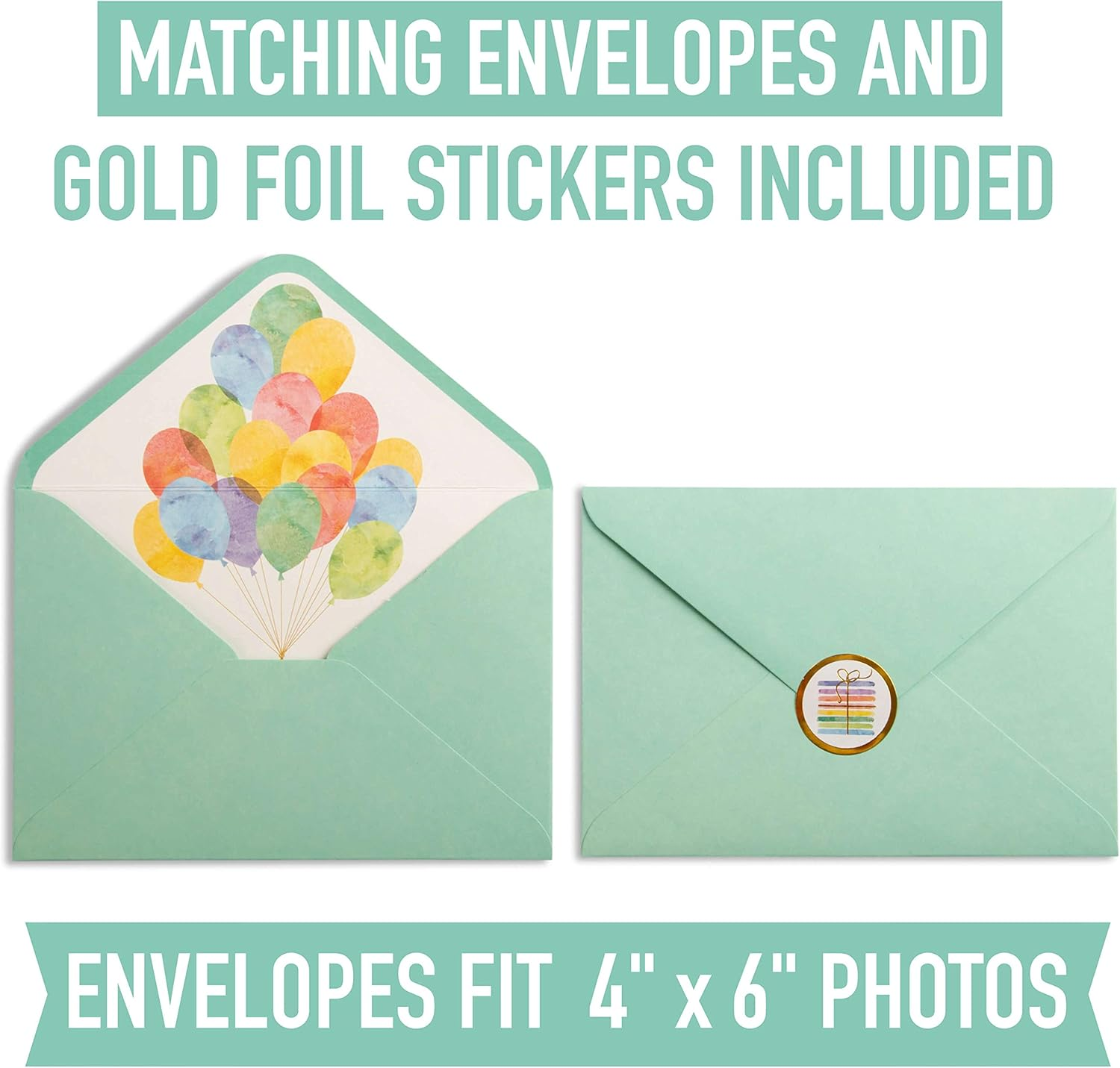 VNS Creations 100 Happy Birthday Cards, Assorted Watercolor & Gold Foil Blank Birthday Notes Pack, Bulk Boxed Assortment Set of Greeting Note Cards W/Envelopes & Stickers image number 2