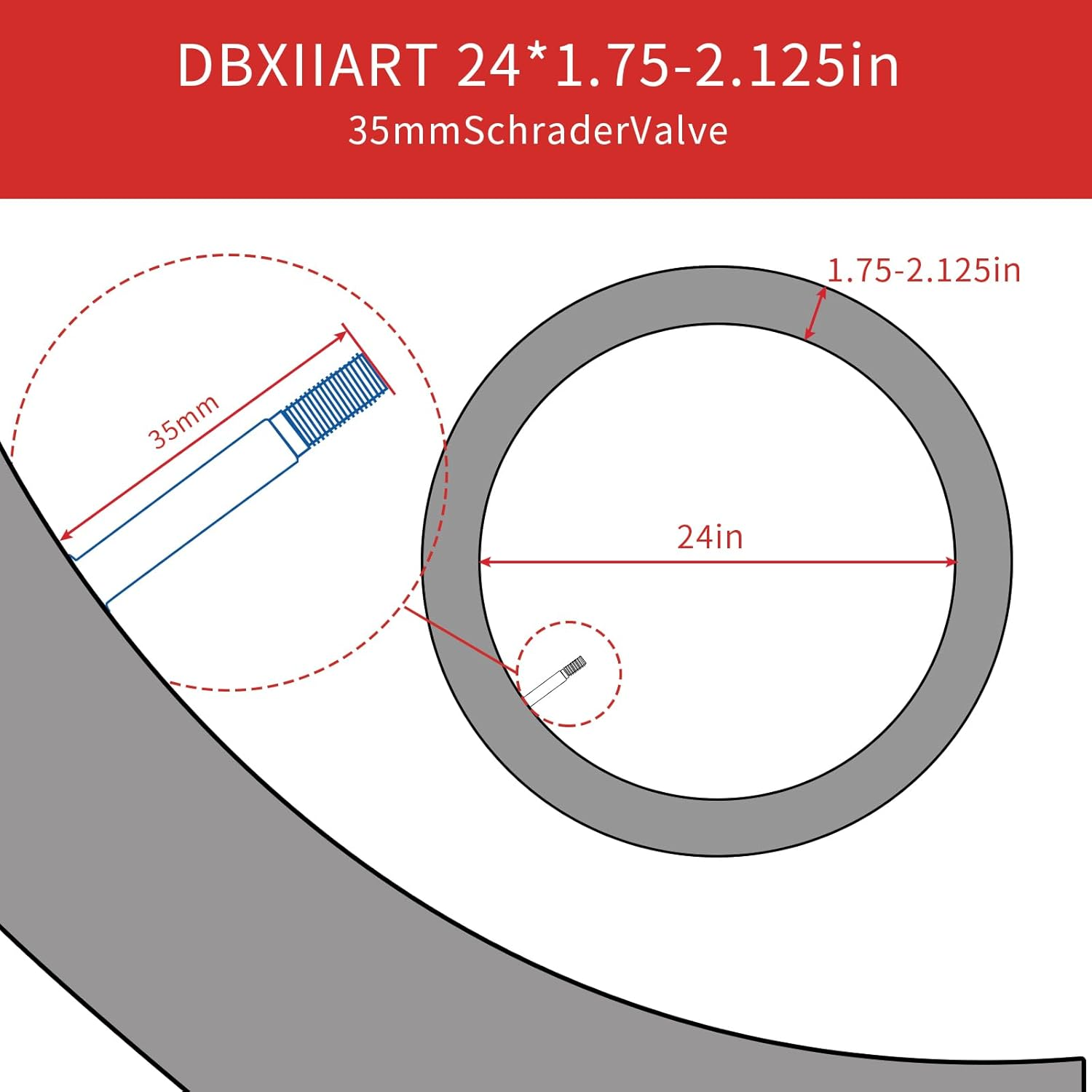 Bike Tubes 2PCS 16 20 24 26X1.75-2.125 Fit 1.75/1.95/2.10/2.125 Heavy Duty Schrader Valve Bicycle Inner Tubes image number 6