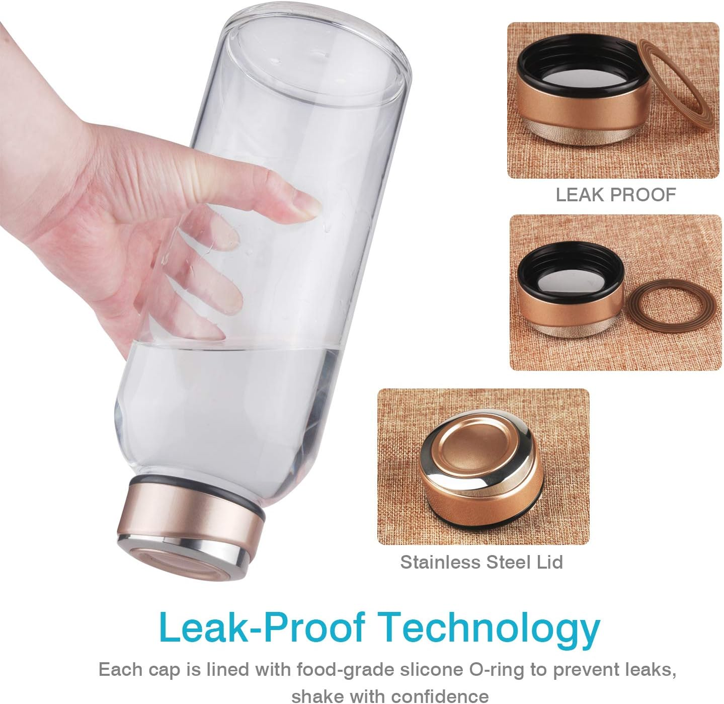 48Oz Borosilicate Glass Water Bottle BPA Free Reusable Glass Drinking Bottle with Neoprene and Stainless Steel Lid - Silver image number 4