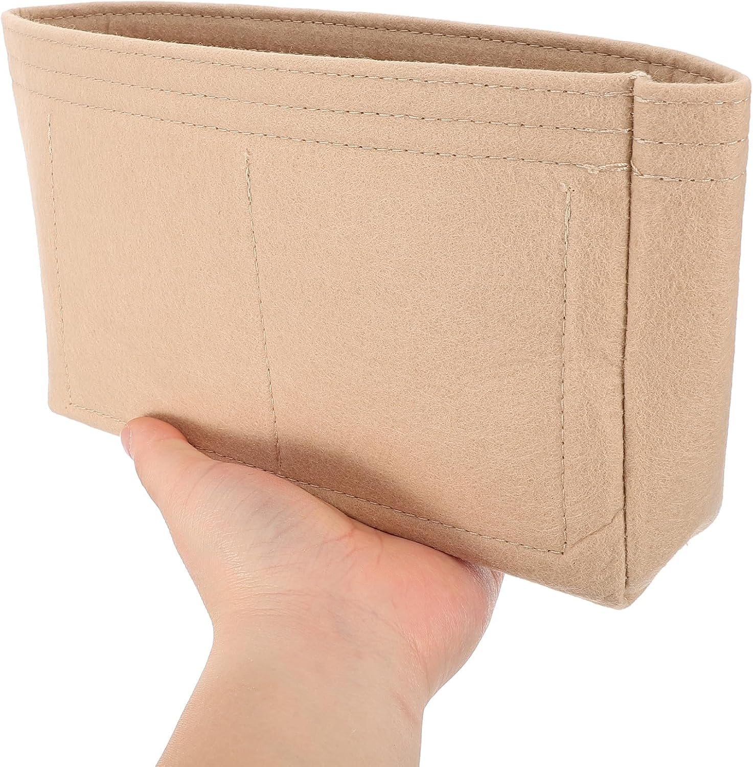 DRESSOOS 2Pcs Felt Purse Organizer Insert Bag Set with Zipper and Open Top Small Tote Bag Insert Organizer for Handbags and Travel Beige Wool Felt Handbag Liner image number 5