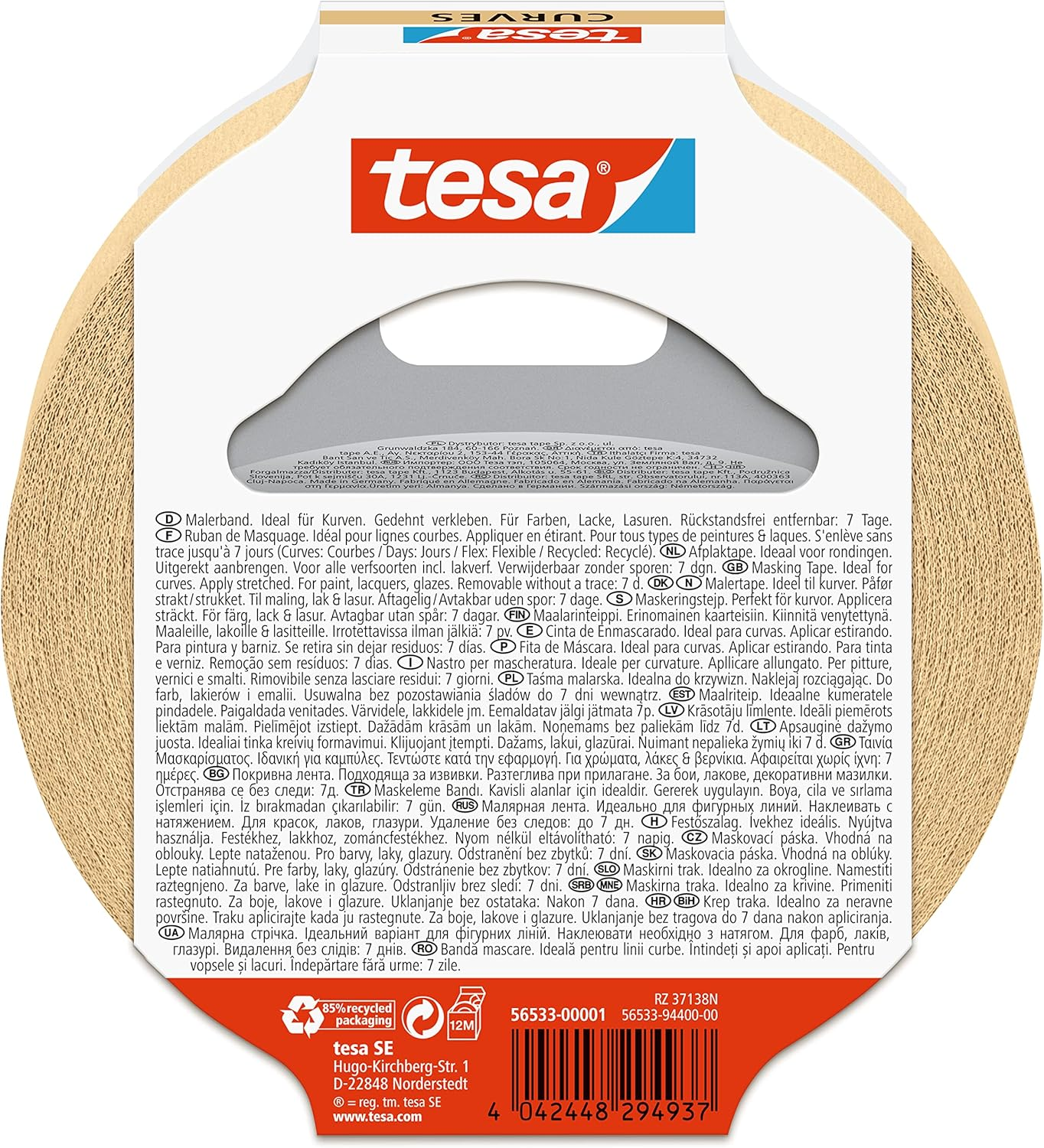 Tesa Masking Tape Curves - Curved Tape with Extra Strong Crepe for Masking Curves and Irregular Shapes - for Rough and Smooth Surfaces - 25 Mx 25 Mm image number 4