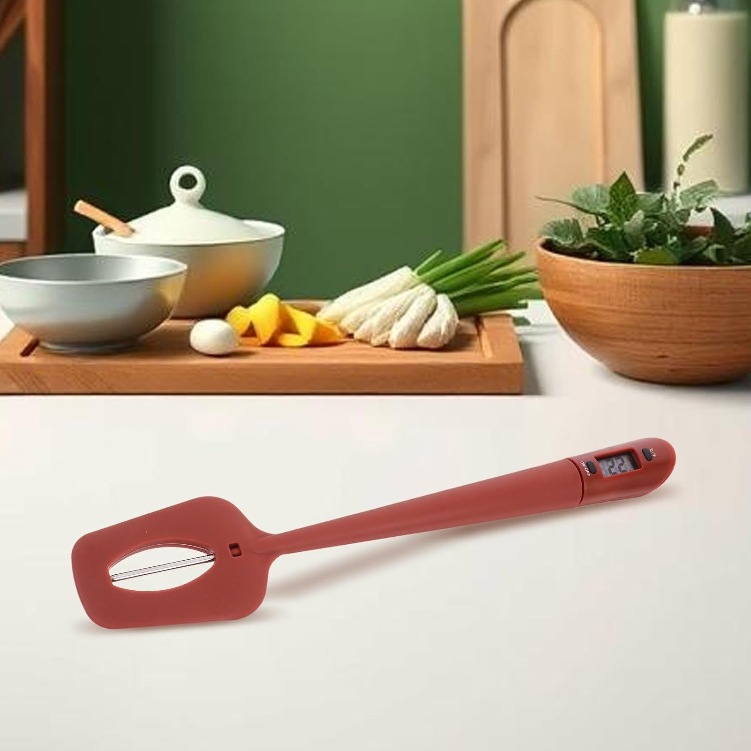 EXAOMBLE Silicone Spatula Thermometer for Candy Baking with Digital Temperature Gauge, Brown Heat-Resistant Kitchen Tool for Jam, Chocolate, and Dough Cooking image number 6