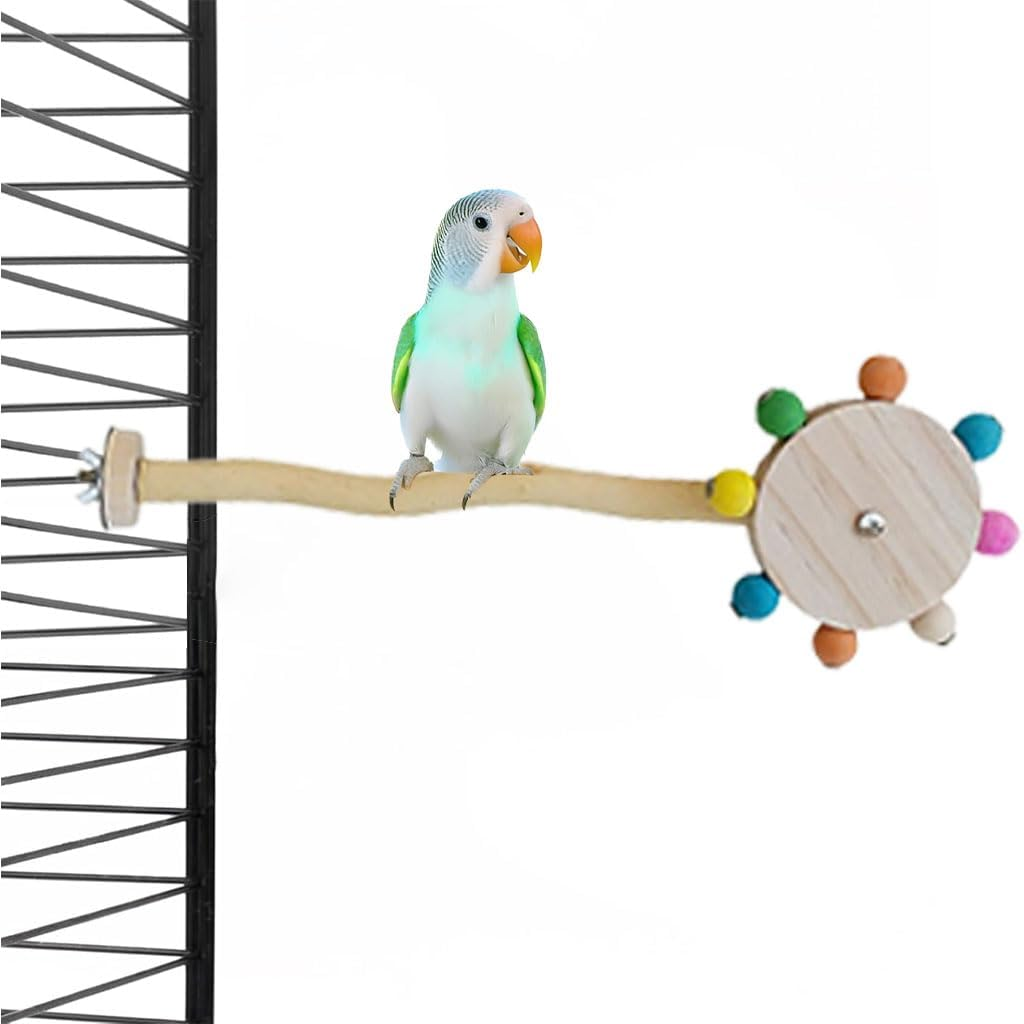 Bird Stand Perch Toy with Rotating Balls, Natural Wood Cage Accessories, Bird Toys for Small Medium Birds,Parakeets, Ideal for Parakeets, Cockatiels & Lovebirds (L) image number 3