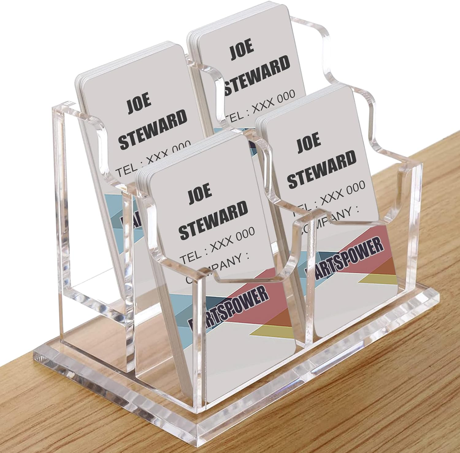 PARTSPOWER Acrylic Business Card Holder for Desk, Horizontal Clear Business Name Card Display Stand, Desk Accessory Business Name Card Organizer (Horizontal, 4-Slot) image number 4