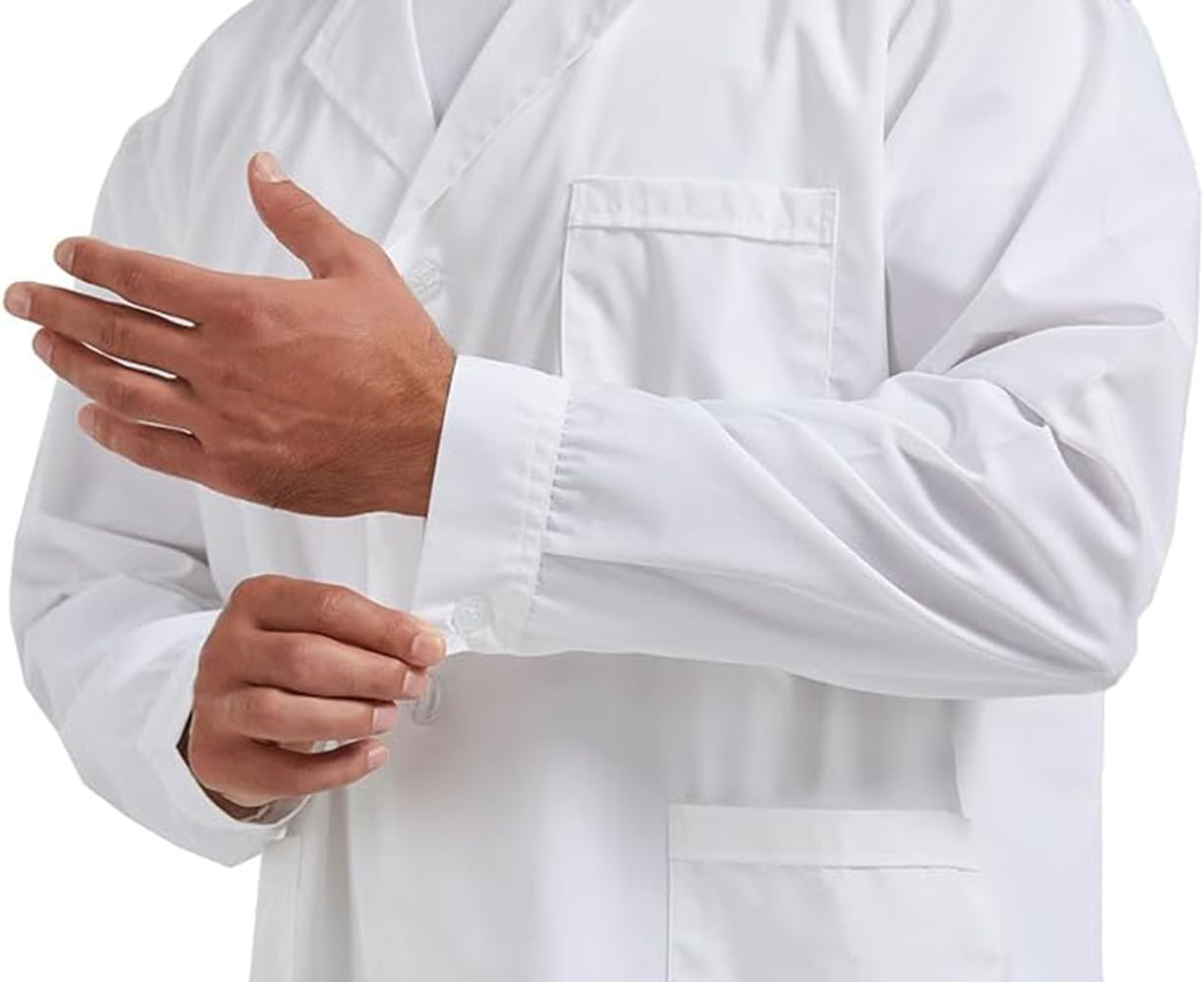 Scientist Long Professional White Lab Coat Long Sleeve Uniform Unisex Buttons down Doctor Nurse Workwear image number 6