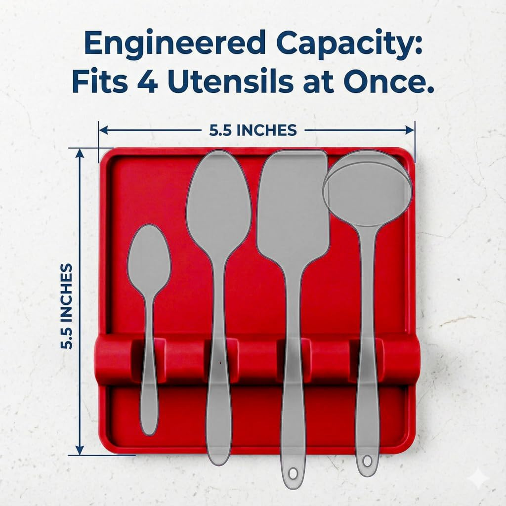 Cooler Kitchen Red Silicone Spoon Rest for Stove Top with Drip Pad (Two Pack) - Heat-Resistant, Bpa-Free Utensil Rest & Spoon Holder for Kitchen Counter - Grill Utensil Holder for Spatulas - Oatmeal image number 5