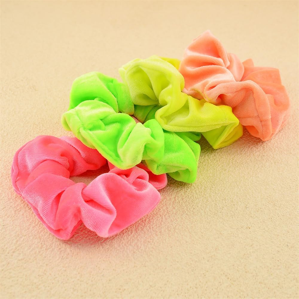 Pack of 8 Neon Women'S Hair Bobbles Velvet Hair Scrunchies Rubber Bands Colourful Elastic Hair Bands for Girls Women Hair Accessories image number 4