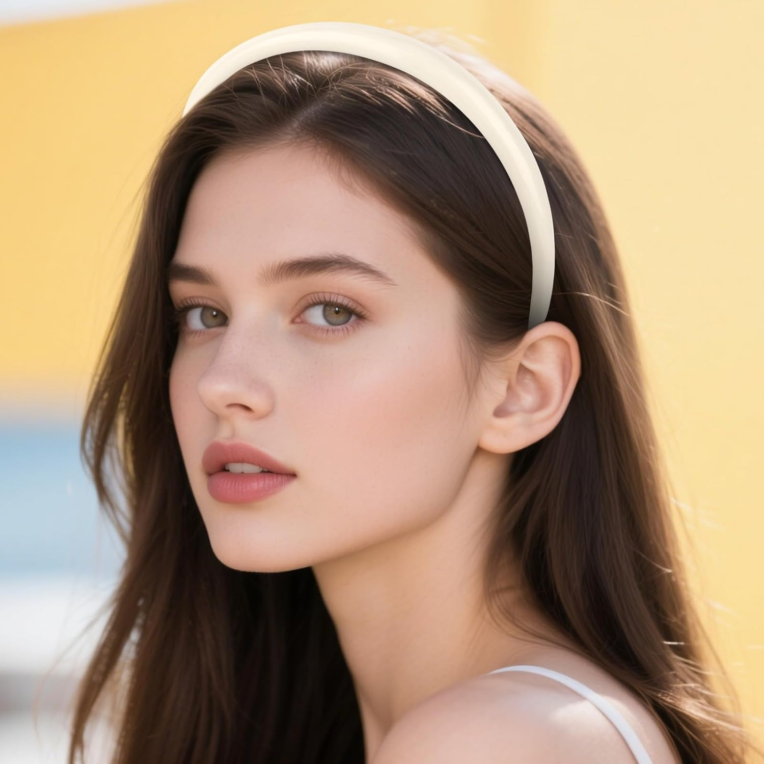 Exipsat Sponge Headbands, Black Headband, 2 Pieces, Satin Hair Bands, Wide Headbands, Padded Hair Band for Women (Black, Beige) image number 6