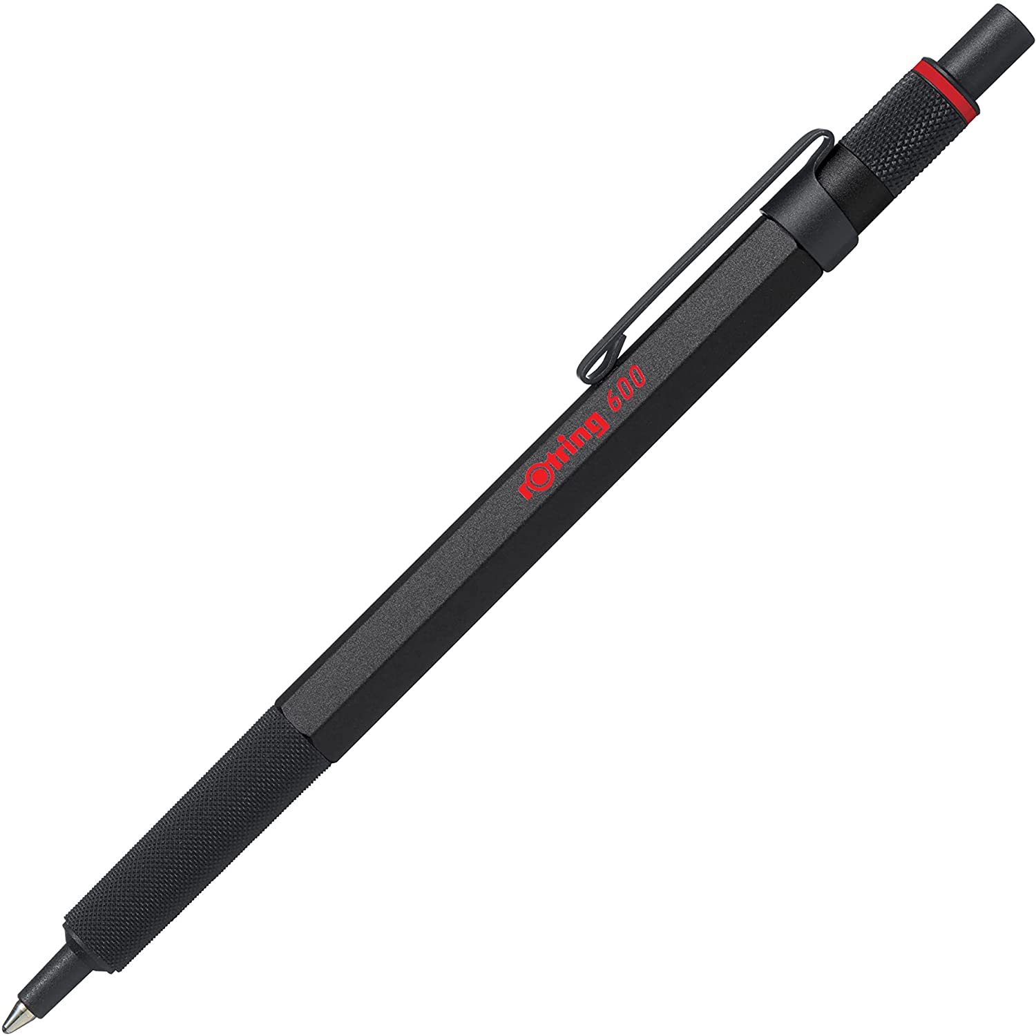 Rotring 600 Ballpoint Pen | Medium Point | Black Ink | Silver Metal Barrel with Non-Slip Knurled Grip | Refillable
