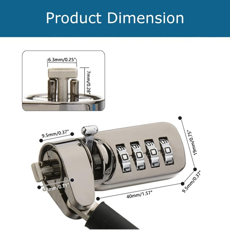 Maizoon Combination Laptop Security Lock with 4 Digit Resettable Code Combo 1.9M/74.8Inches Wirerope for PC Monitors Projector Docks and Other Devices Military 2 Pack image number 5