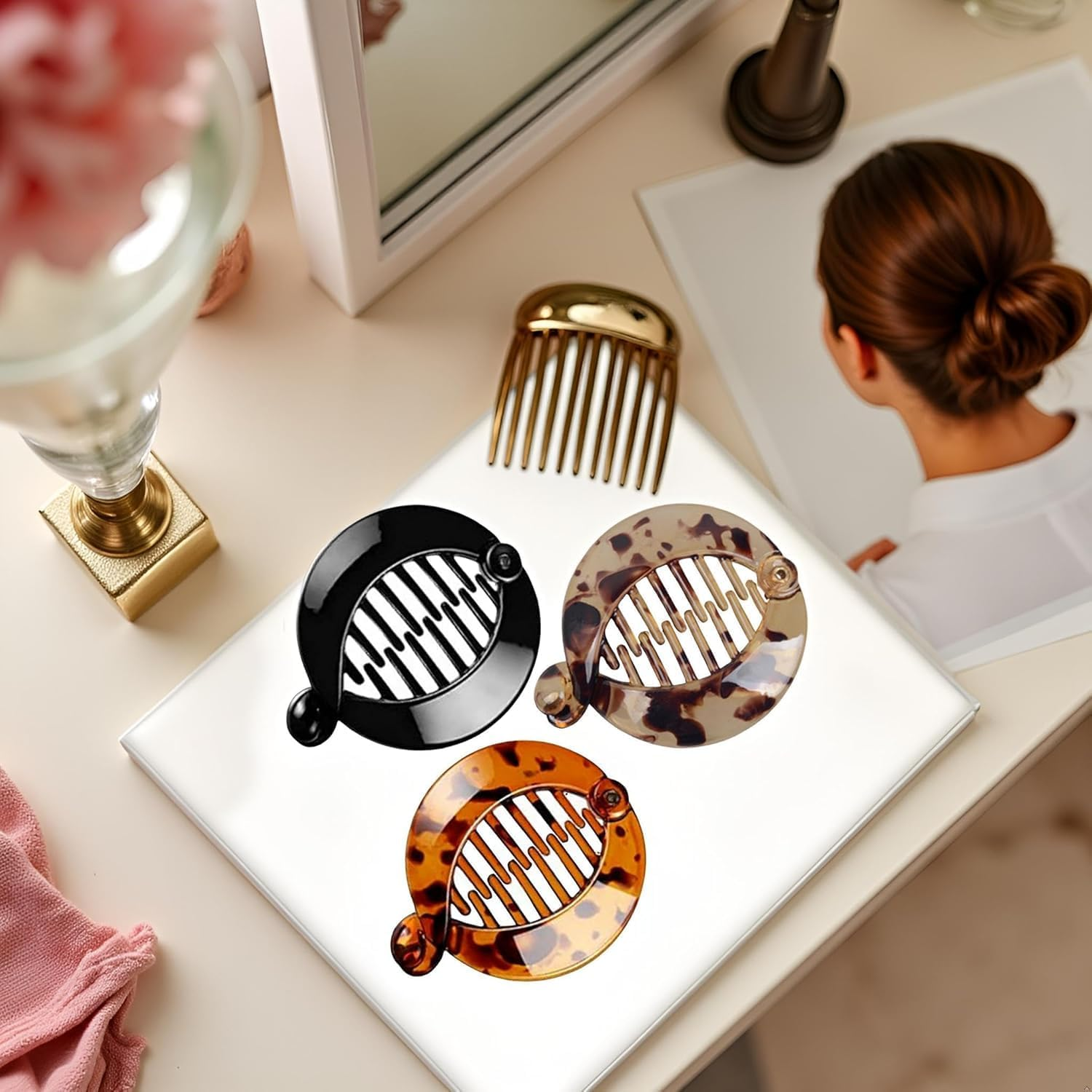 3Pcs Resin Banana Hair Clips Small Banana Hair Combs Fishtail Hair Clip Side Comb round Ponytail Holder for Women Girl Hair Accessories Clips and Barrettes image number 2