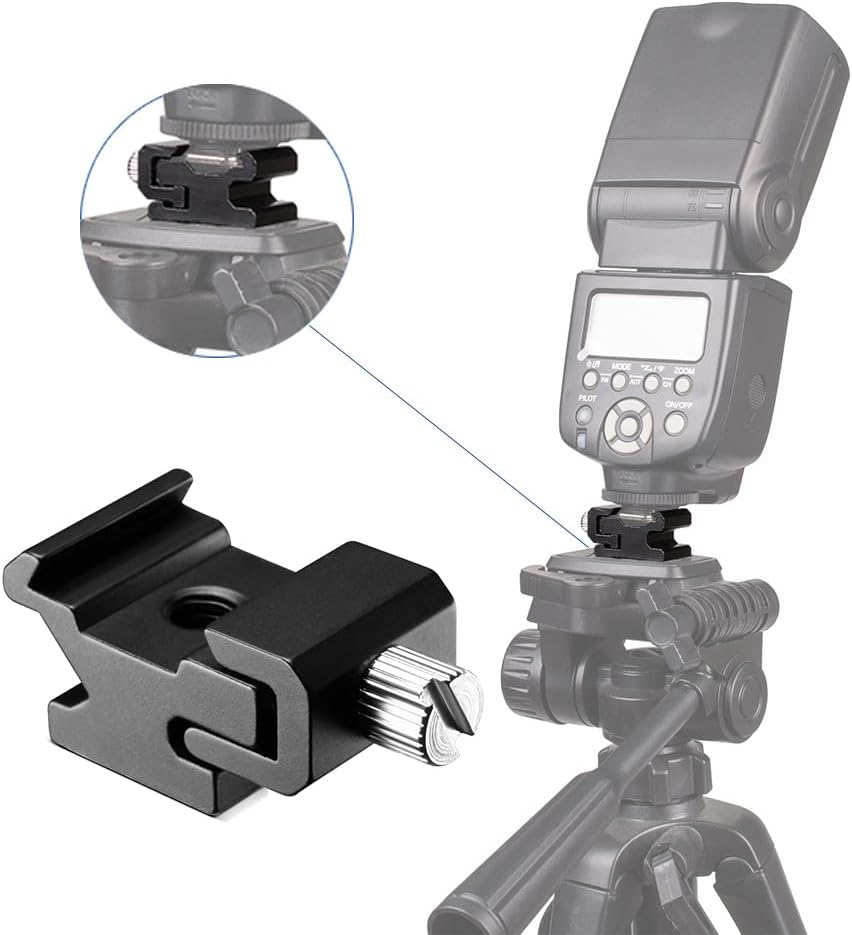 Camera Hot Shoe Adapter, Hot Shoe Adapter, 1/4 Inch Tripod Thread, Hot Shoe Holder, Flash Mount, Camera Hotshoe Adapter, Hot Shoe Adapter 1/4 for Camera and Camcorder Rigs, Pack of 2