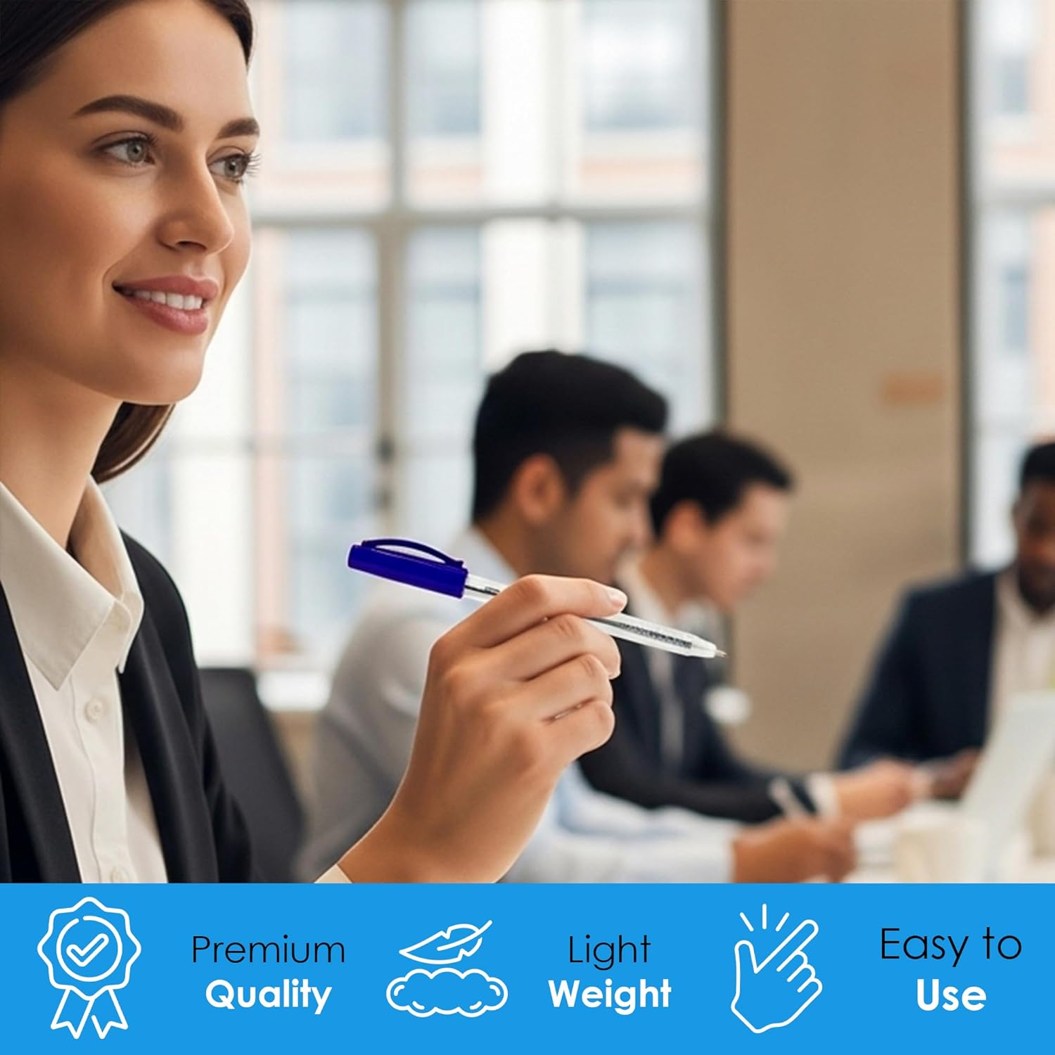 Premier Stationery Blue Ball Point Pen, Blue Ink, 1 X 100 Pack (100 Pens) | Smooth Writing | Ideal for Office, School, Study & Everyday Use image number 4