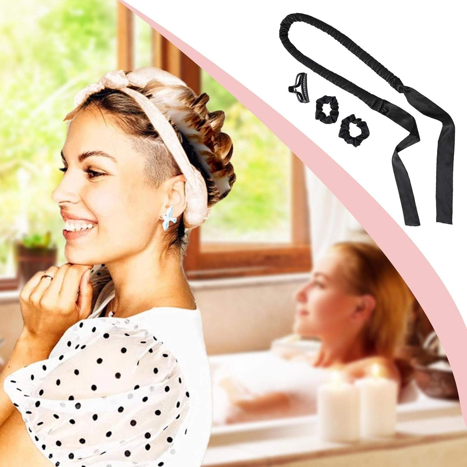 TQEBWUS Heatless Hair Curler | Sleeping Satin Curling Set - Styling Tool Heatless Curlers, Overnight Hair Curlers for Straight Hair, Long Short Hair image number 5