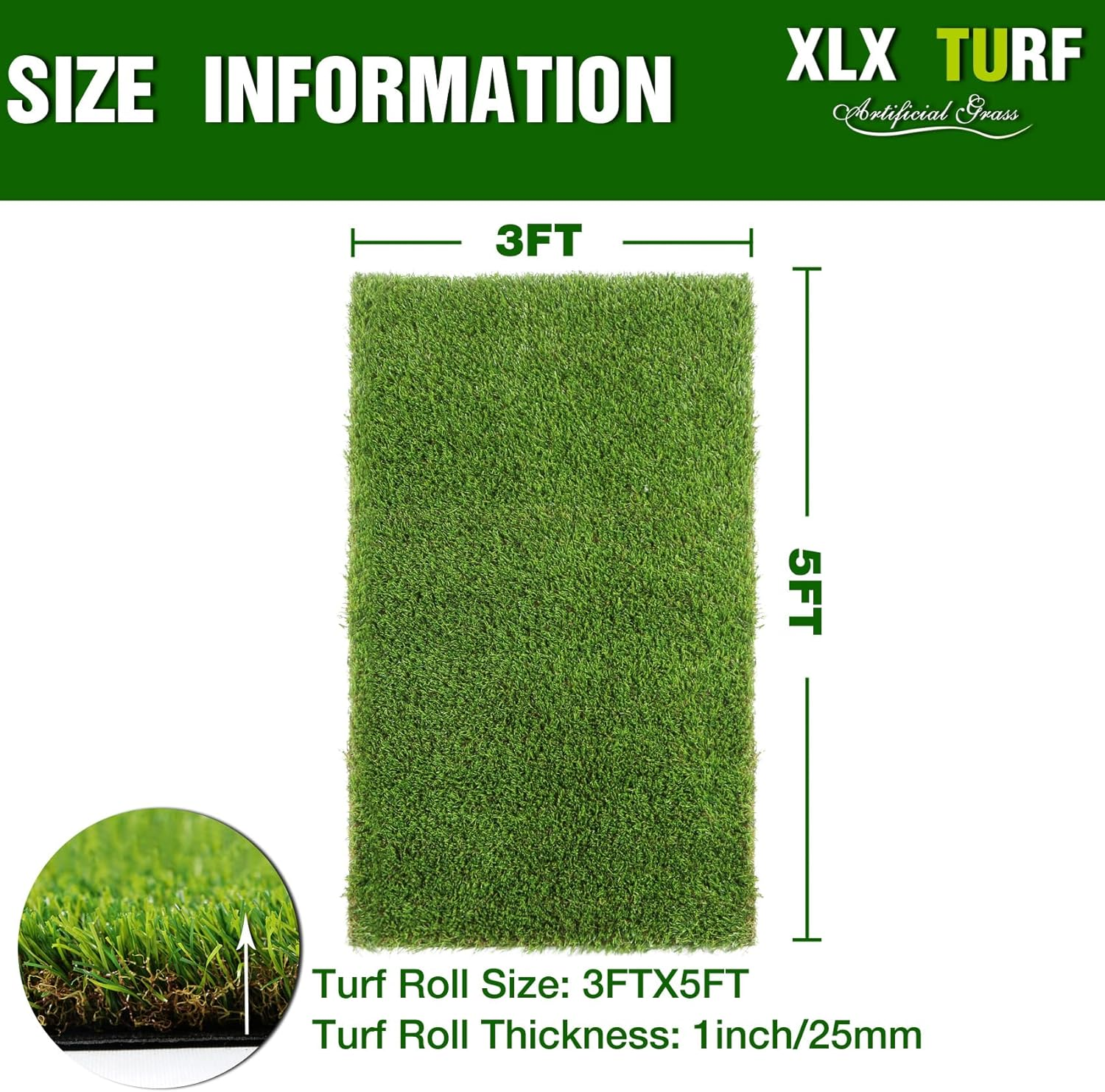 XLX TURF Realistic Artificial Grass Rug Indoor Outdoor - 3Ft X 5Ft, Thick Synthetic Fake Grass Dog Pet Turf Mat for Garden Lawn Landscape