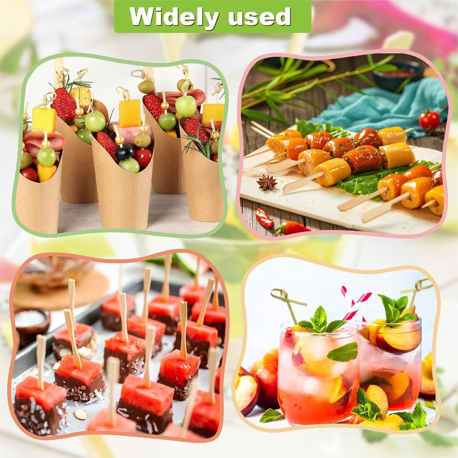 500PCS Cocktail Picks Kit, 4 Styles Fancy Toothpicks for Appetizers, 3 Sizes Long Bamboo Skewers image number 3