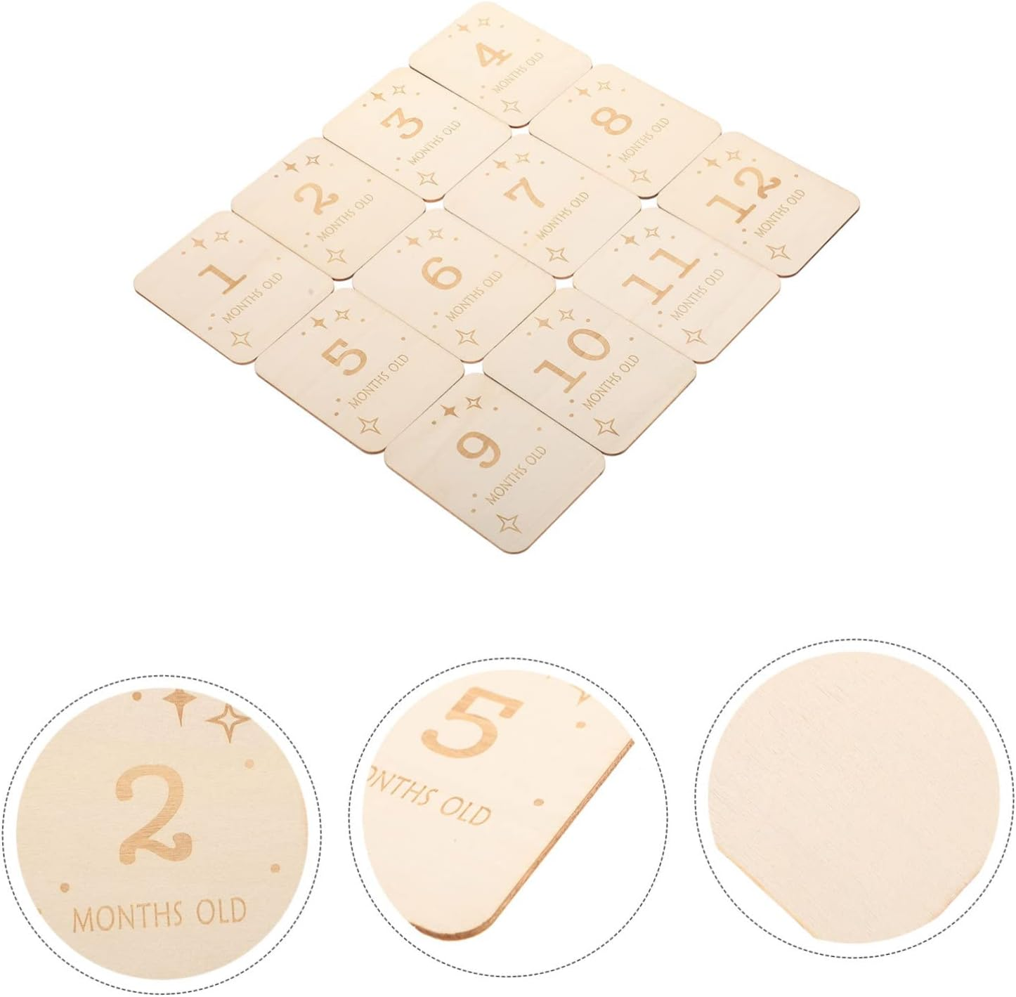 Kisangel 12Pcs Milestone Marker for Unisex Wooden Monthly Milestone Cards for Newborn Photography Safe and Odorless Wood Chips Shower Decorations Capture Precious Moments image number 4