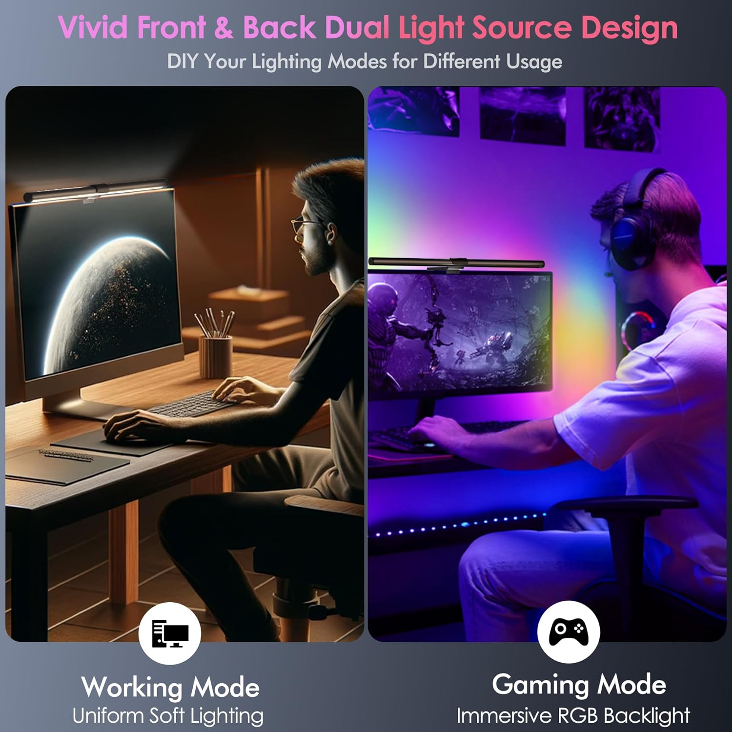 Quntis RGB Pro+ Monitor Light Bar with Remote, 15 Modes Gaming Backlight, 4 Colors & Brightness Dimmable Fronlight, 51CM Ra95 Eye-Care Monitor Lamp, No Screen Glare, Upgraded Clip for All Monitor image number 6