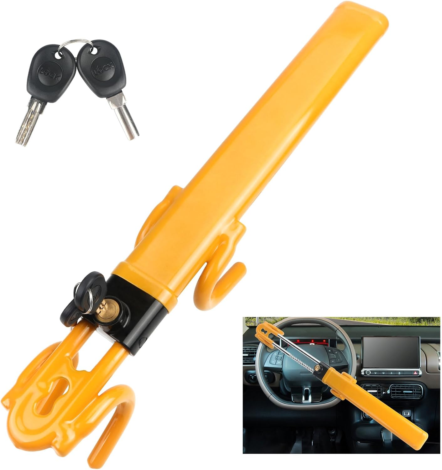 Heavy Duty Anti-Theft Steering Lock (Yellow) image number 4