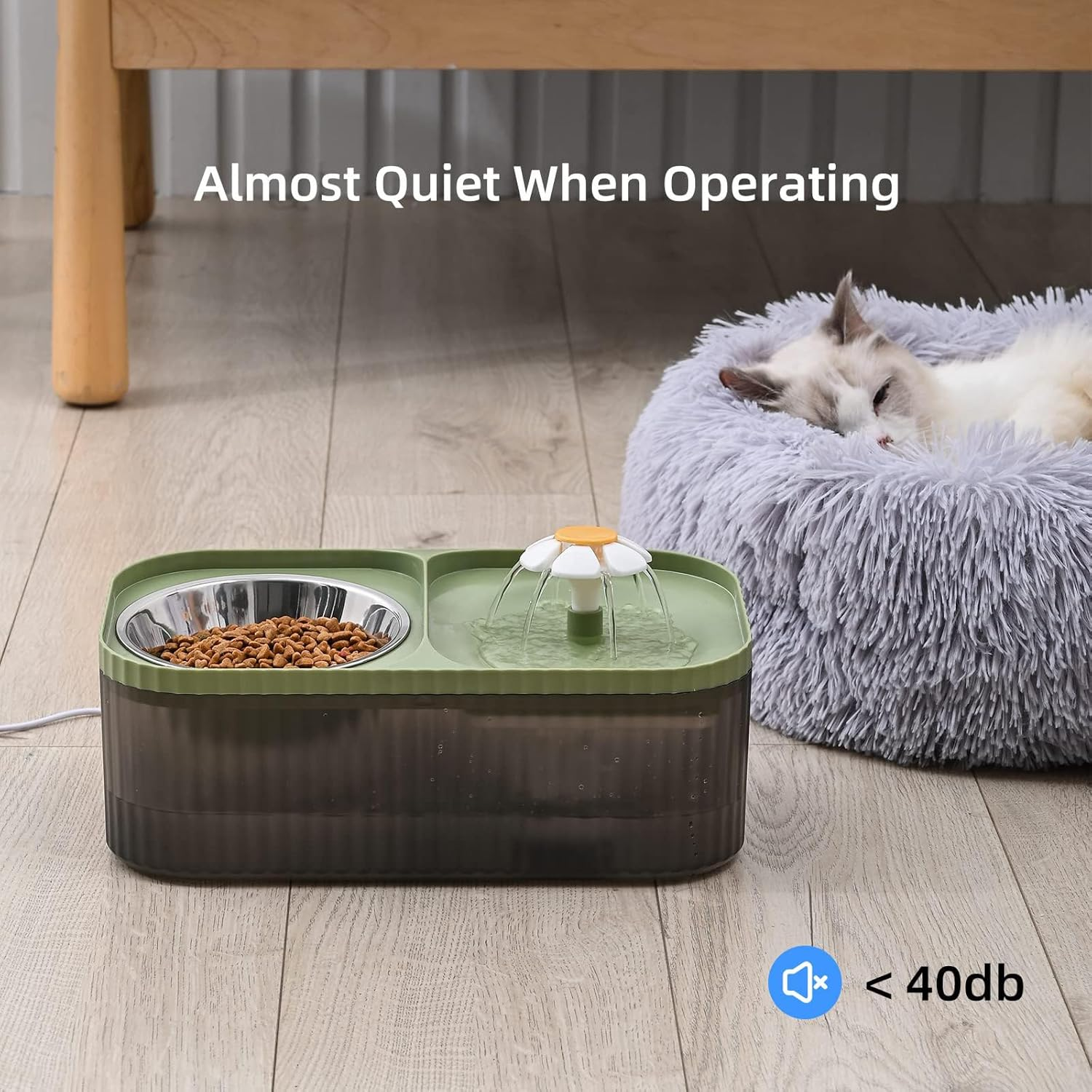 Cozioz Cat Water Fountain and Food Bowl, 3L/101Oz Ultra-Quiet Pet Water Dispenser with Smart Pump, 3 Replacement Filters, Automatic Flower Fountain, and Stainless Steel Bowl (Black & Green) image number 5