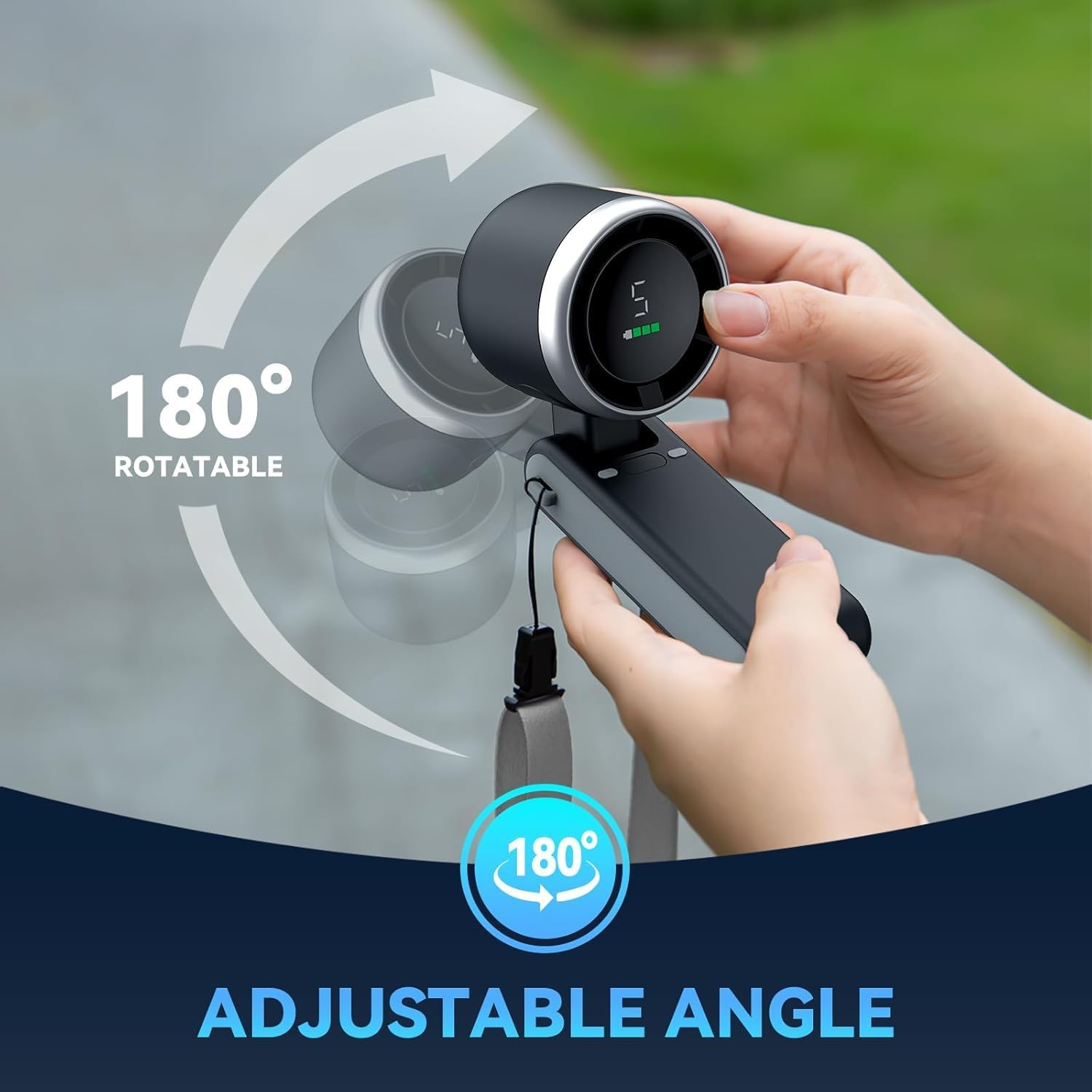 Adando Foldable Handheld Turbo Fan: 5 Gear Wind 5000Mah Rechargeable Battery Operated up to 12 Working Hours for Travelers - 3 in 1 Personal Portable Cooling Fan for Travel Camping (Black) image number 3