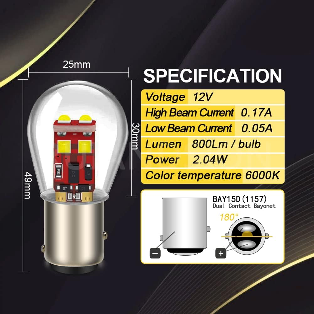 Ruiandsion 2Pcs 1157 LED Bulb,Upgrade 12V White BAY15D 2057 2357 7528 Bulb Replacement for Backup Reverse Brake Tail Lights,Non-Polarity image number 3