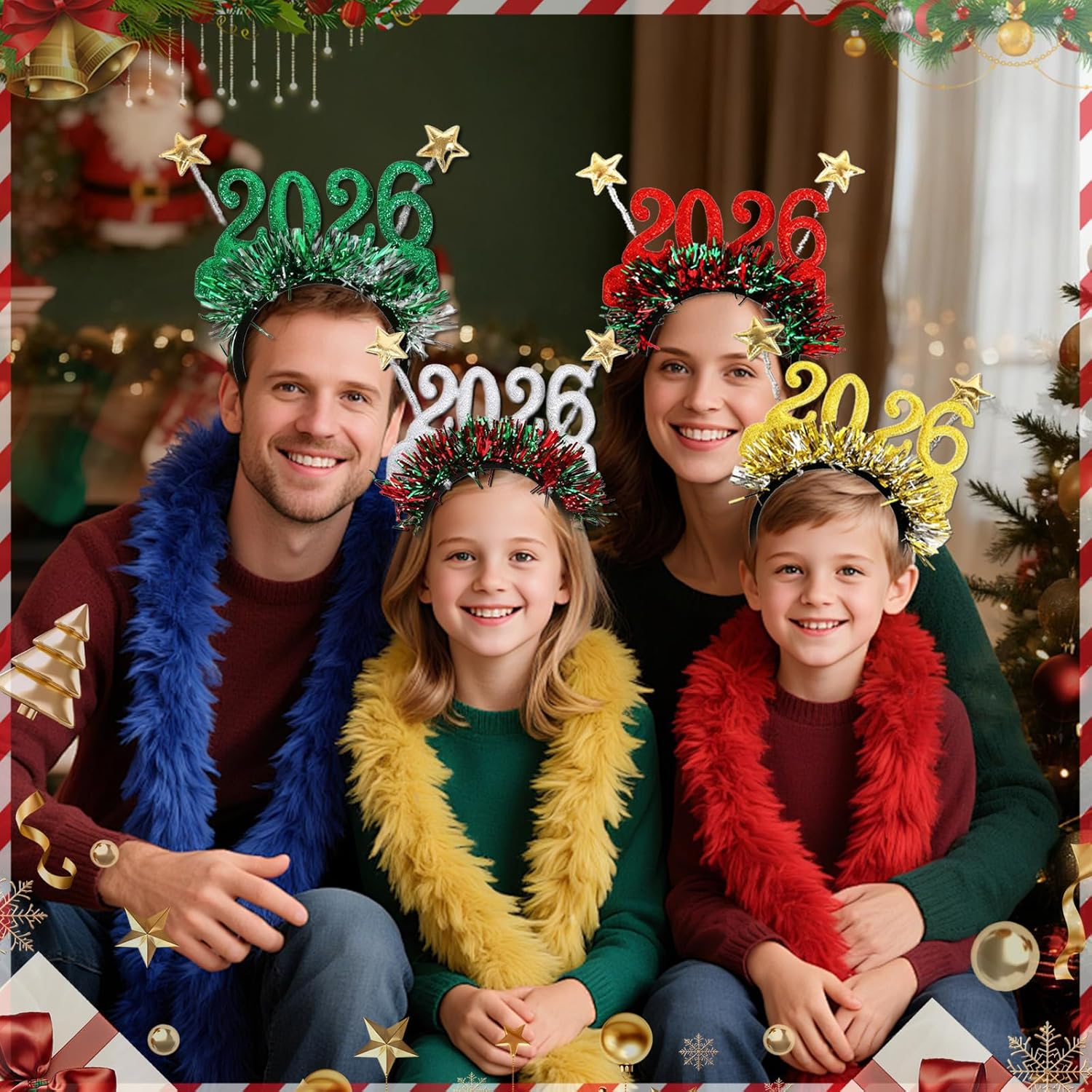 Brateuanoii Pack of 4 2026 Glitter Numbers Headbands, Happy New Year Headband, Headpiece with Glittering Numbers and Garlands, Happy New Year Headband, Christmas Headbands for Women image number 3