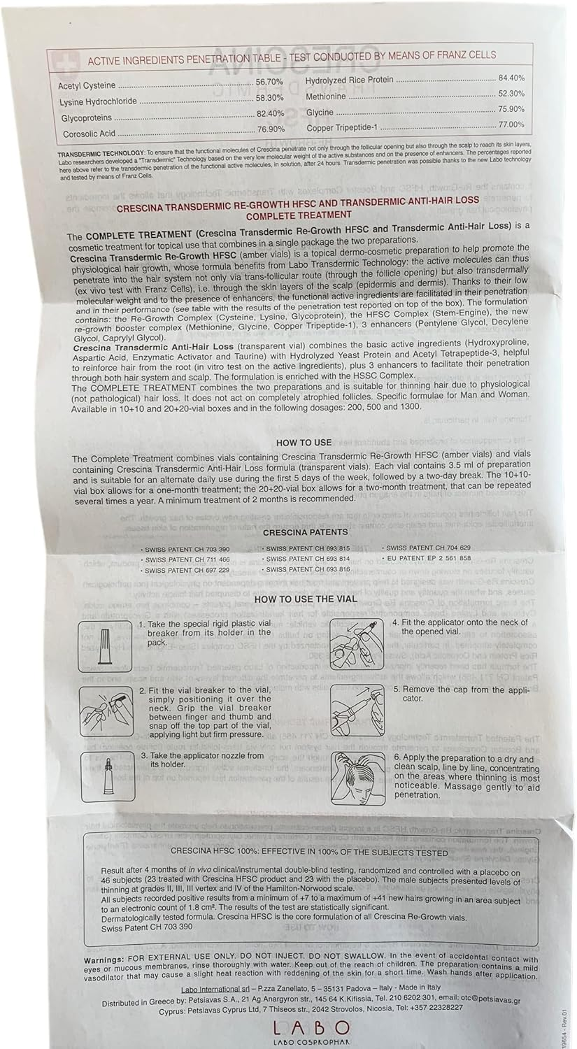Crescina HFSC Hair Growth Treatment Thinned Hair Scalp for Woman 20 Vials (1300 - Severe Hair Loss) image number 5